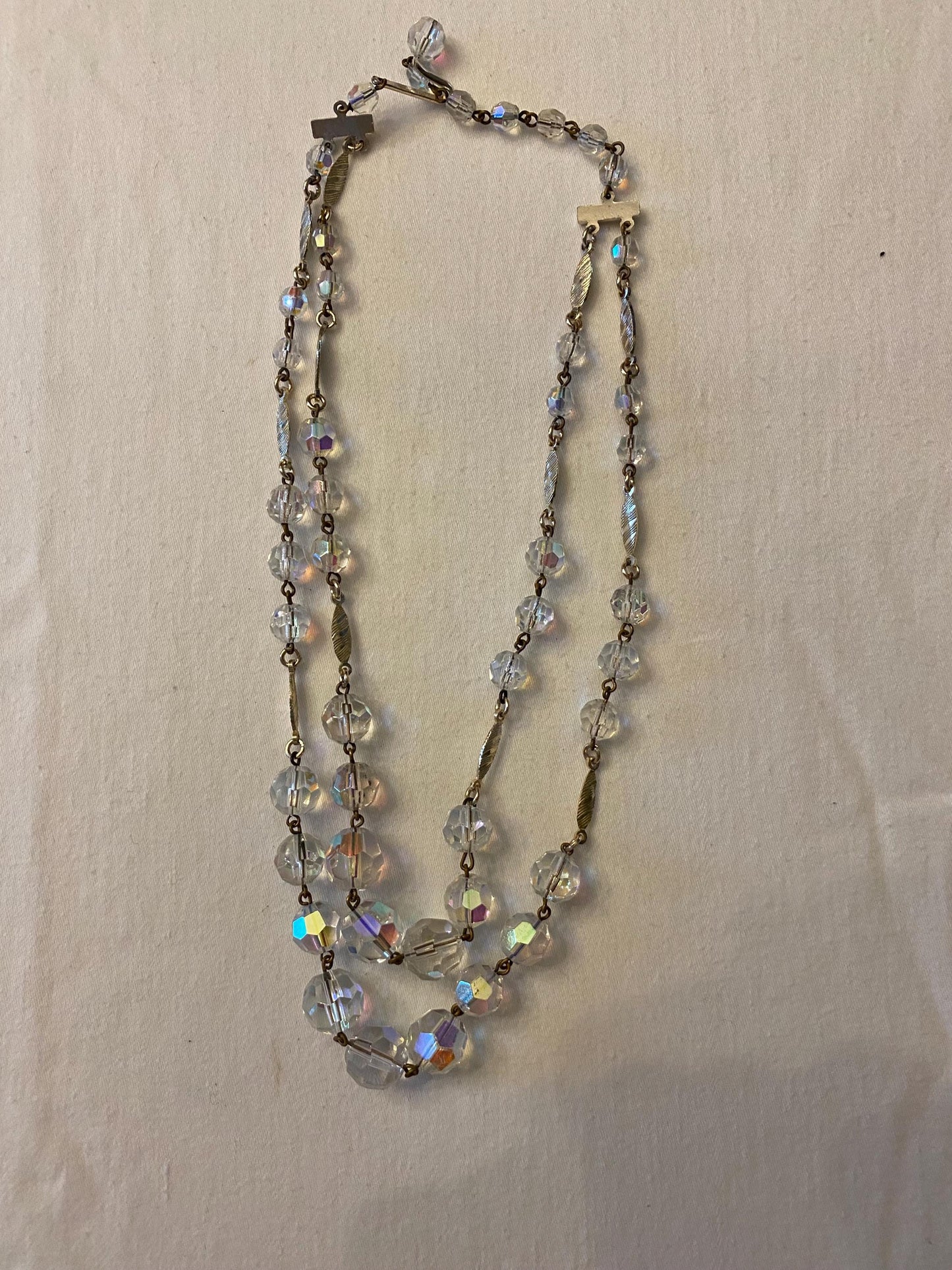 Vintage AB Crystal Multi Strand Clear Iridescent Necklace Made West Germany Unique Gift Opportunity Lover Antiques and Vintage