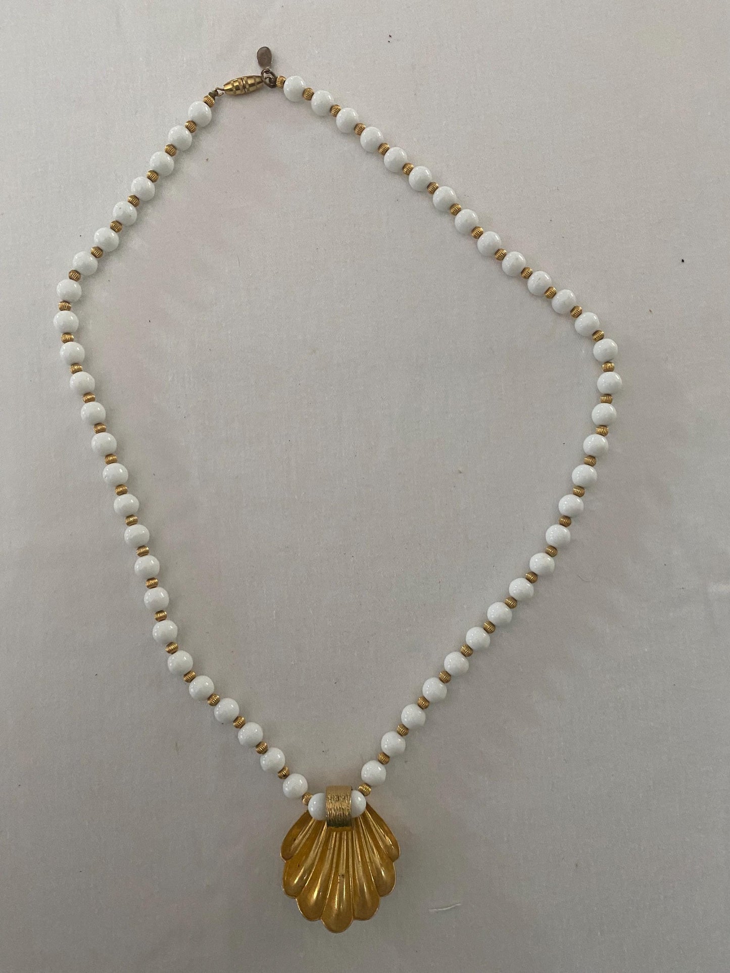 Vintage Signed Gay Boyer Shell with White Beads Necklace Unique Gift Opportunity Lover Antiques and Vintage
