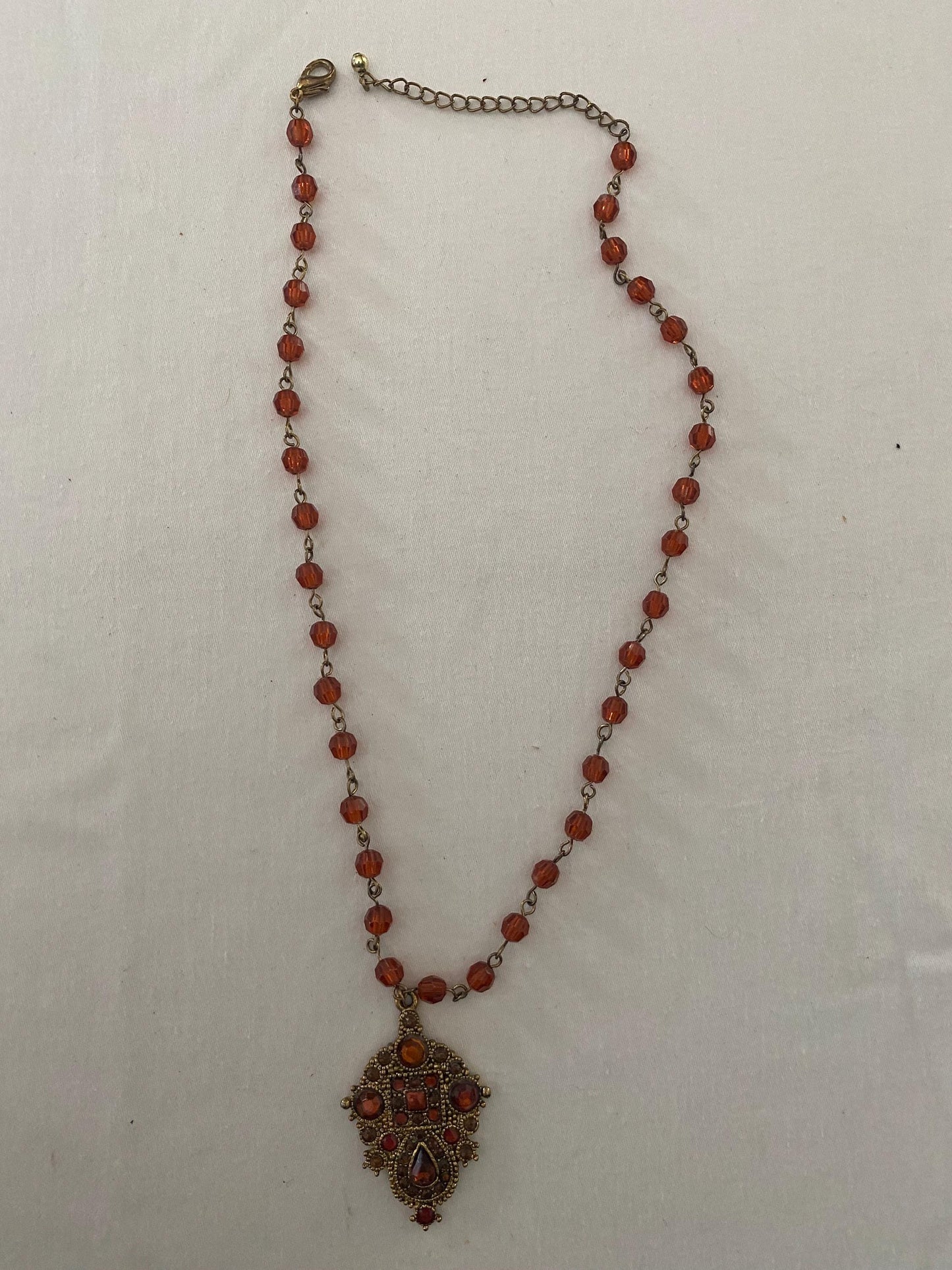 Vintage Amber Glass Czechoslovakian Beaded with Pendant Necklace Unique Gift Opportunity Lover Antiques and Vintage