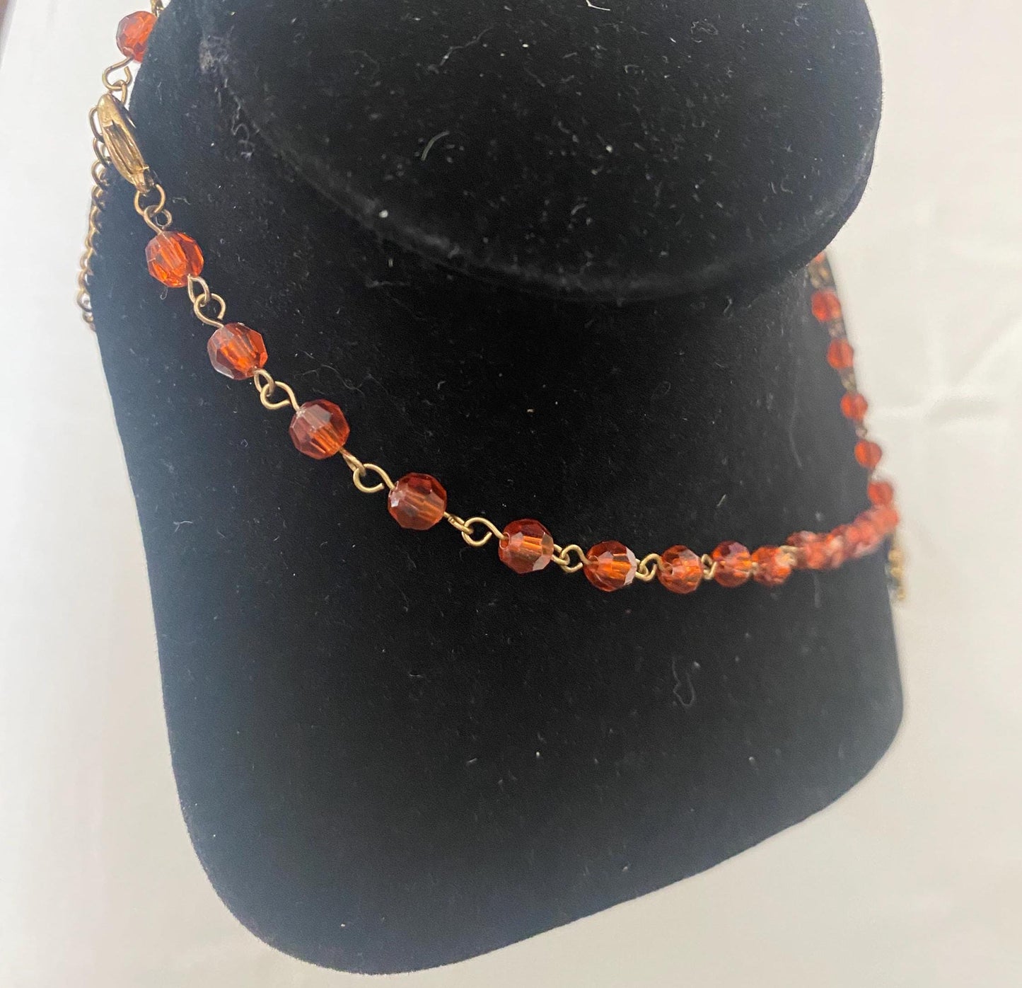 Vintage Amber Glass Czechoslovakian Beaded with Pendant Necklace Unique Gift Opportunity Lover Antiques and Vintage