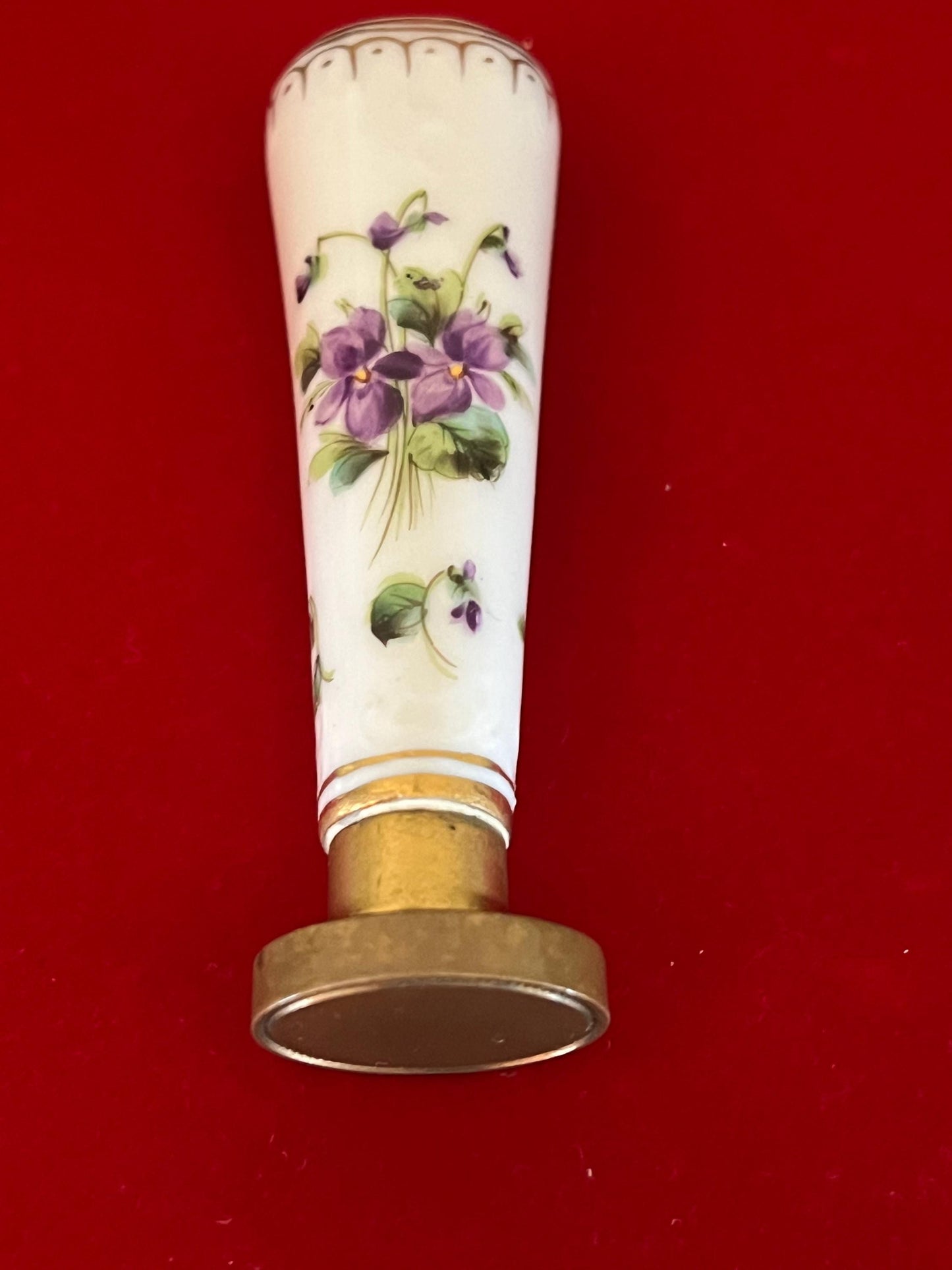 Vintage Hand Painted Purple Flowers Porcelain and Brass Hand Stamp Flowers Stamper Design Lover Antiques and Vintage