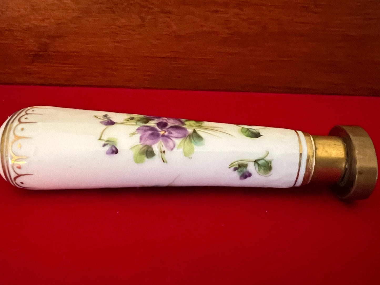 Vintage Hand Painted Purple Flowers Porcelain and Brass Hand Stamp Flowers Stamper Design Lover Antiques and Vintage