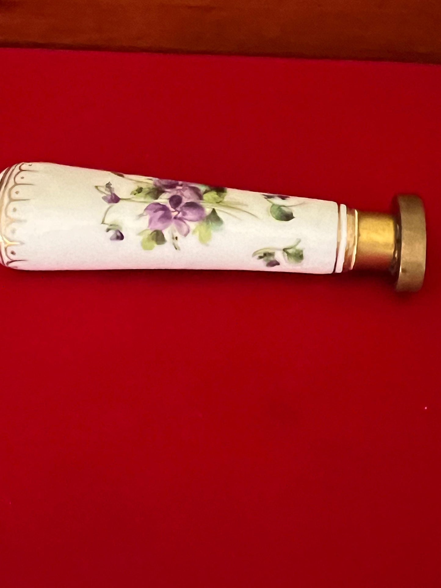 Vintage Hand Painted Purple Flowers Porcelain and Brass Hand Stamp Flowers Stamper Design Lover Antiques and Vintage