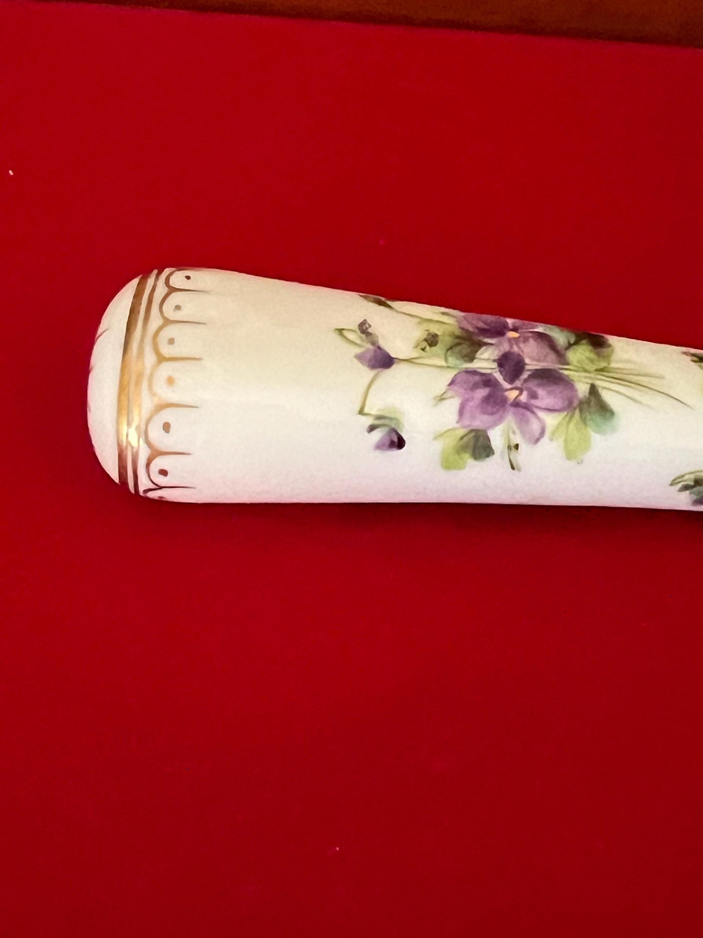 Vintage Hand Painted Purple Flowers Porcelain and Brass Hand Stamp Flowers Stamper Design Lover Antiques and Vintage