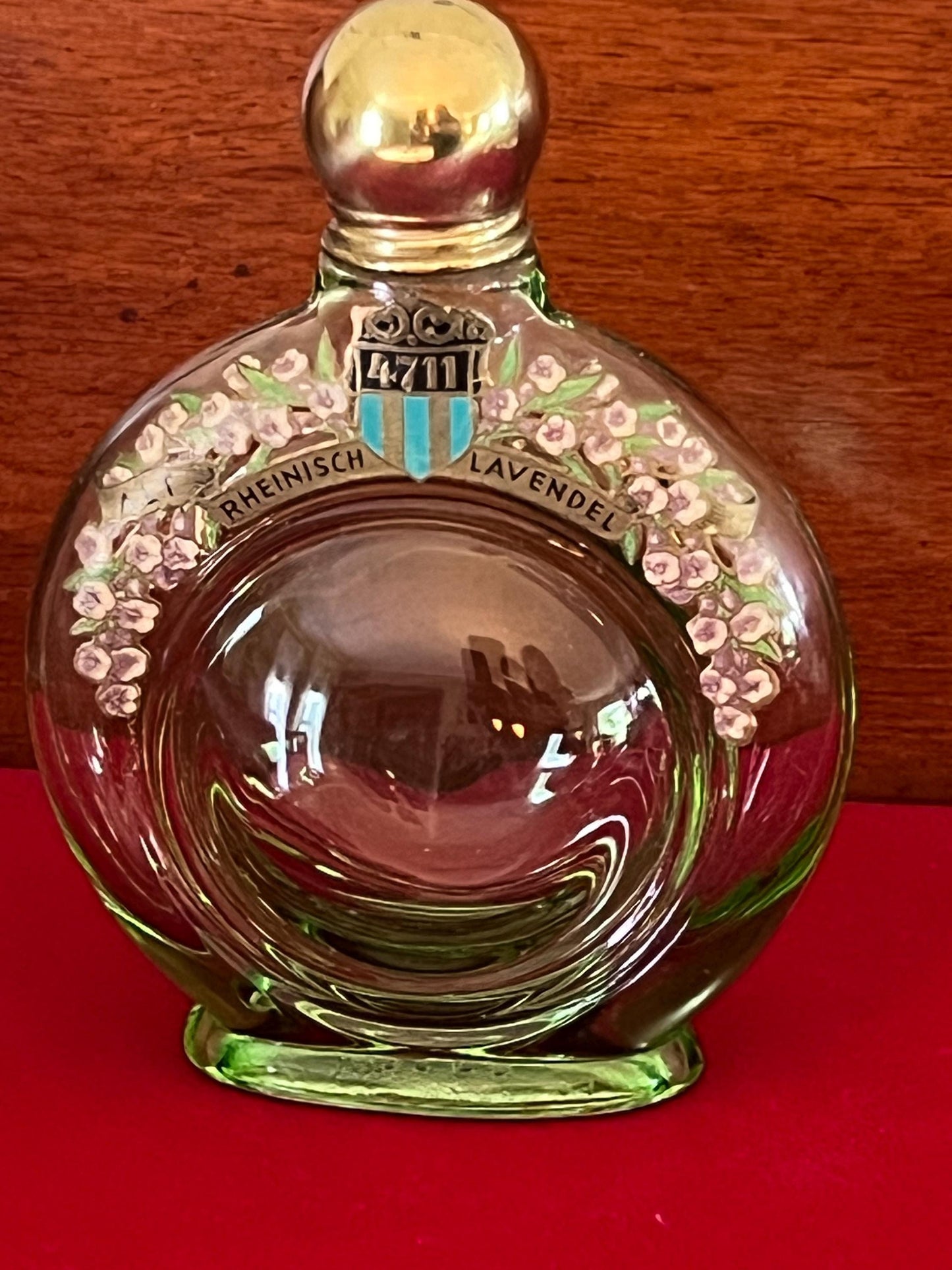 Vintage Green Glass Rheinisch Lavendel Lavender Perfume Bottle No. 4711 Pretty Parfum Round Bottle Lover Antiques and Vintage