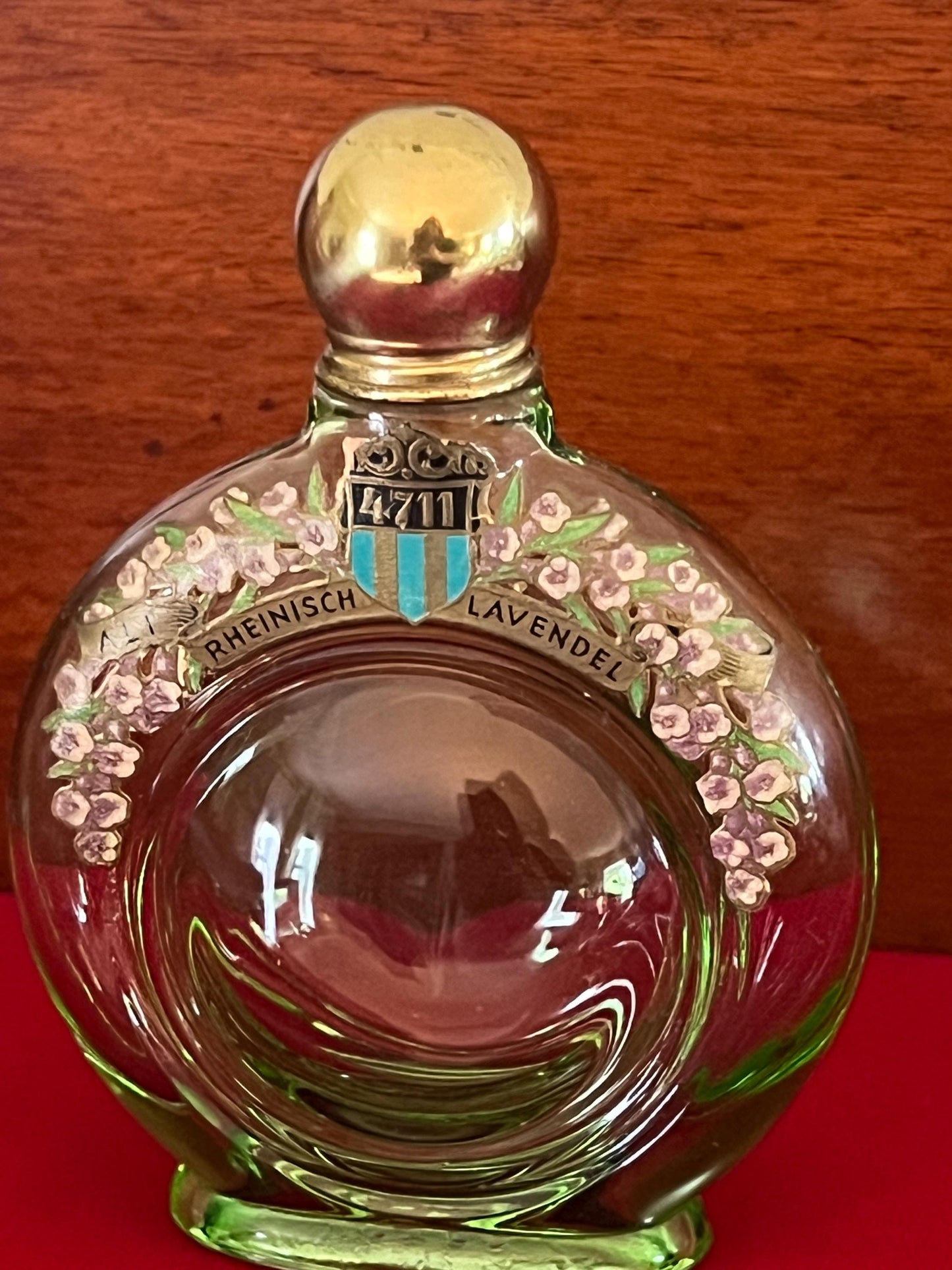 Vintage Green Glass Rheinisch Lavendel Lavender Perfume Bottle No. 4711 Pretty Parfum Round Bottle Lover Antiques and Vintage