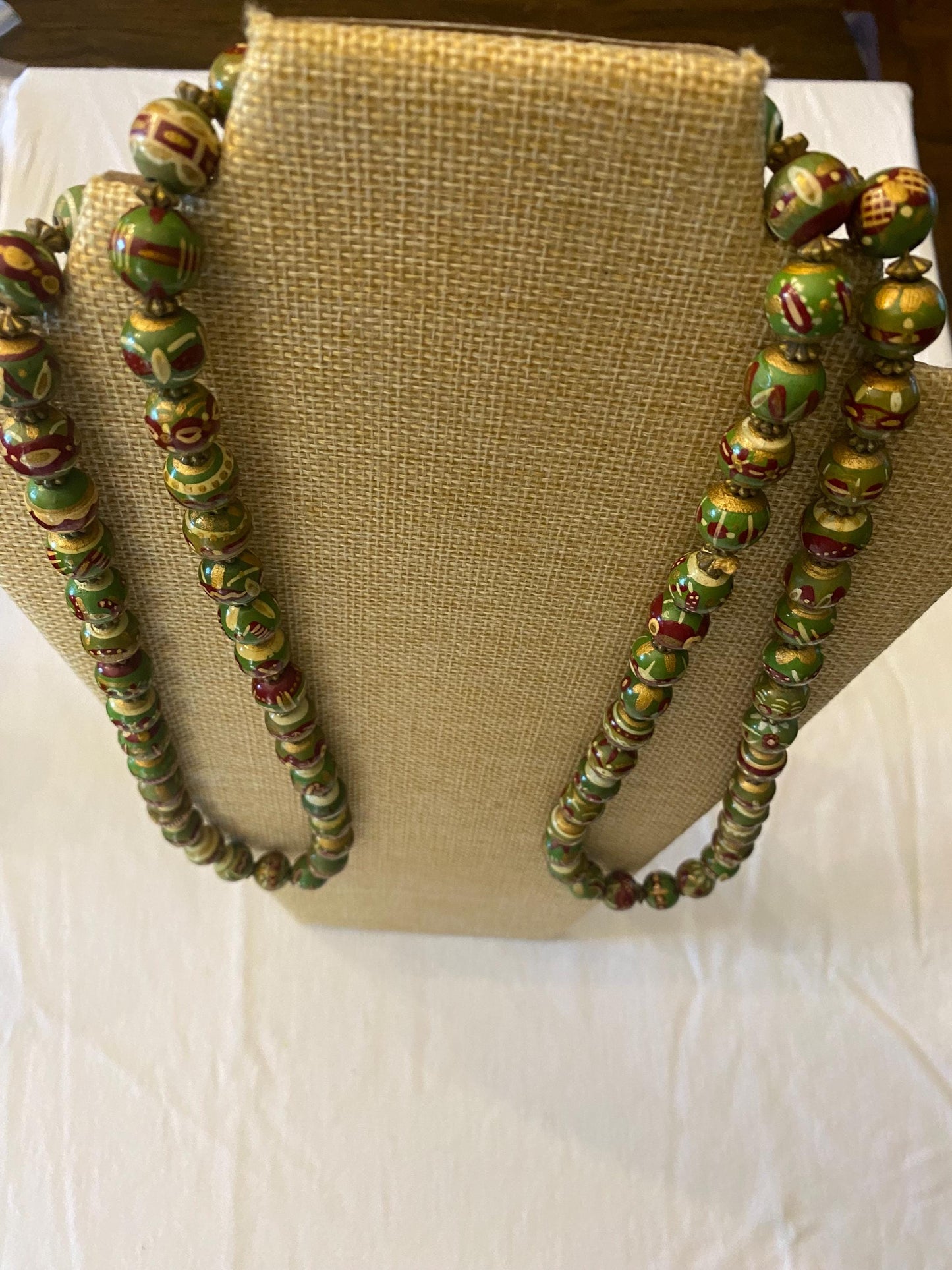 Vintage Green & Purple Hand Painted Necklace Unique Gift Opportunity Lover Antiques and Vintage