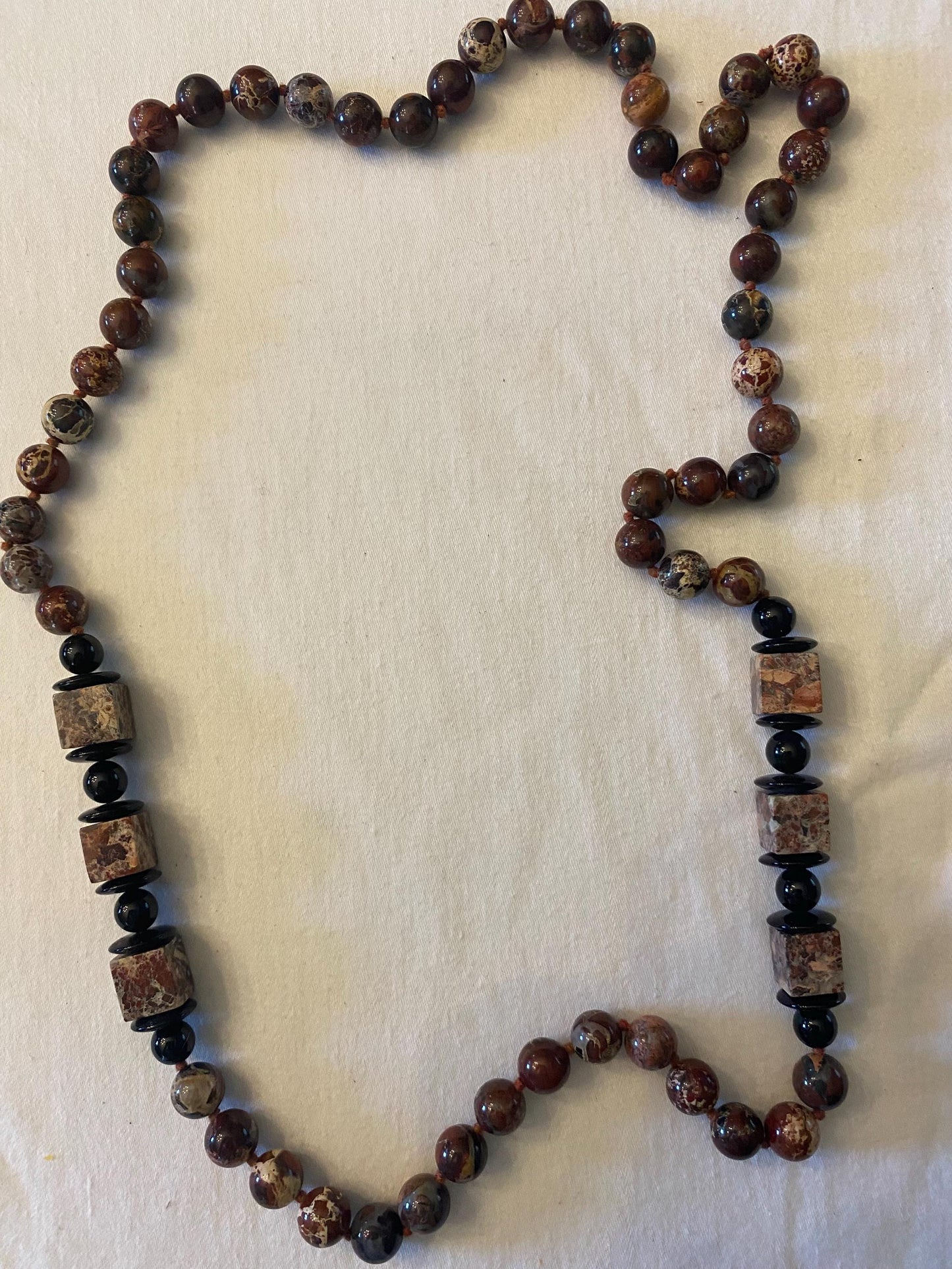 Vintage Black Onyx Jasper Necklace with Geometric Beads Earth Stone Necklace Unique Gift Opportunity Lover Antiques and Vintage