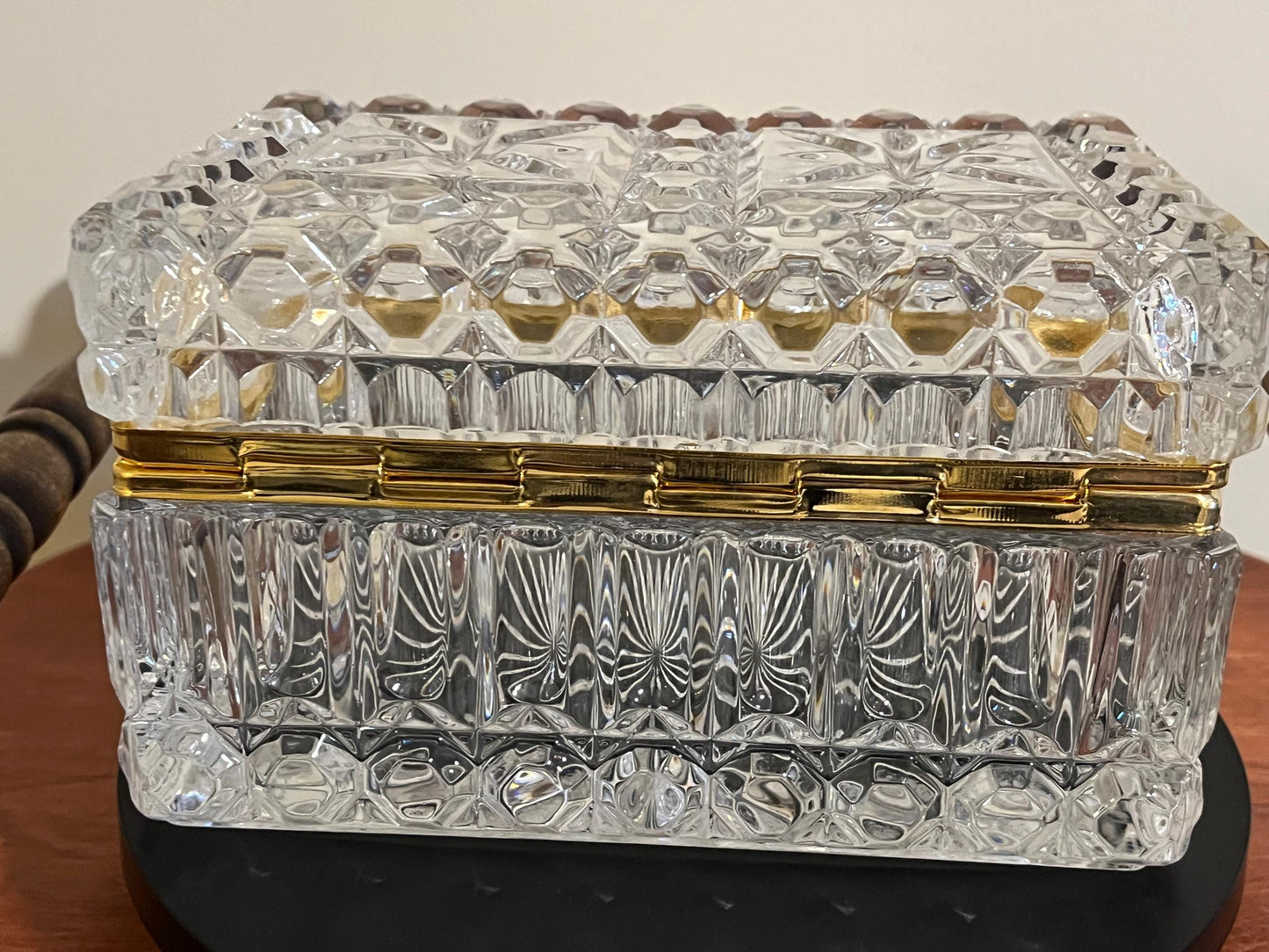 Large French Crystal Brass Jewelry Casket Box Vintage Hand Cut Lead Crystal & Brass Hinged Trinket Box Lover Antiques and Vintage