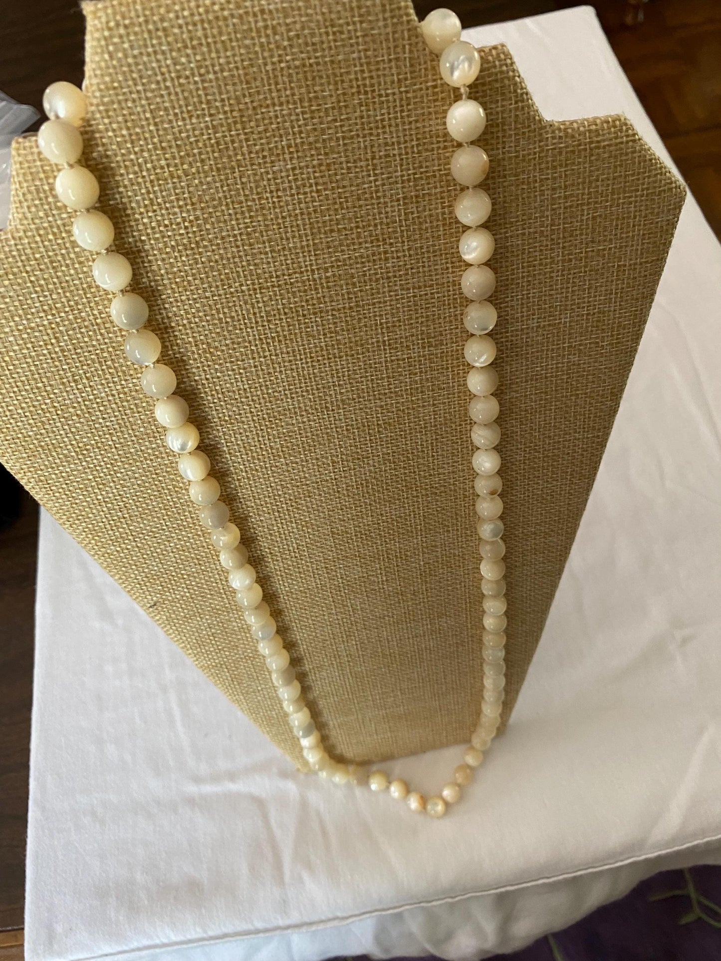 Vintage Mother of Pearl Necklace with Unique Gold Pearl Clasp Gifts Galore at Lover Antiques and Vintage