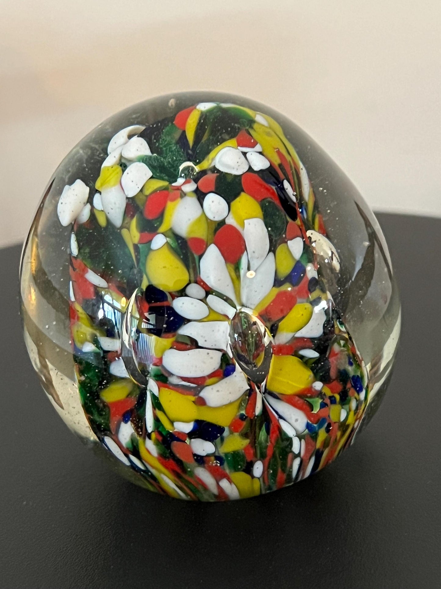 Vintage Abstract Glass Art Paperweight Controlled Bubble Confetti Blossom Floral Glass Ball Lover Antiques and Vintage