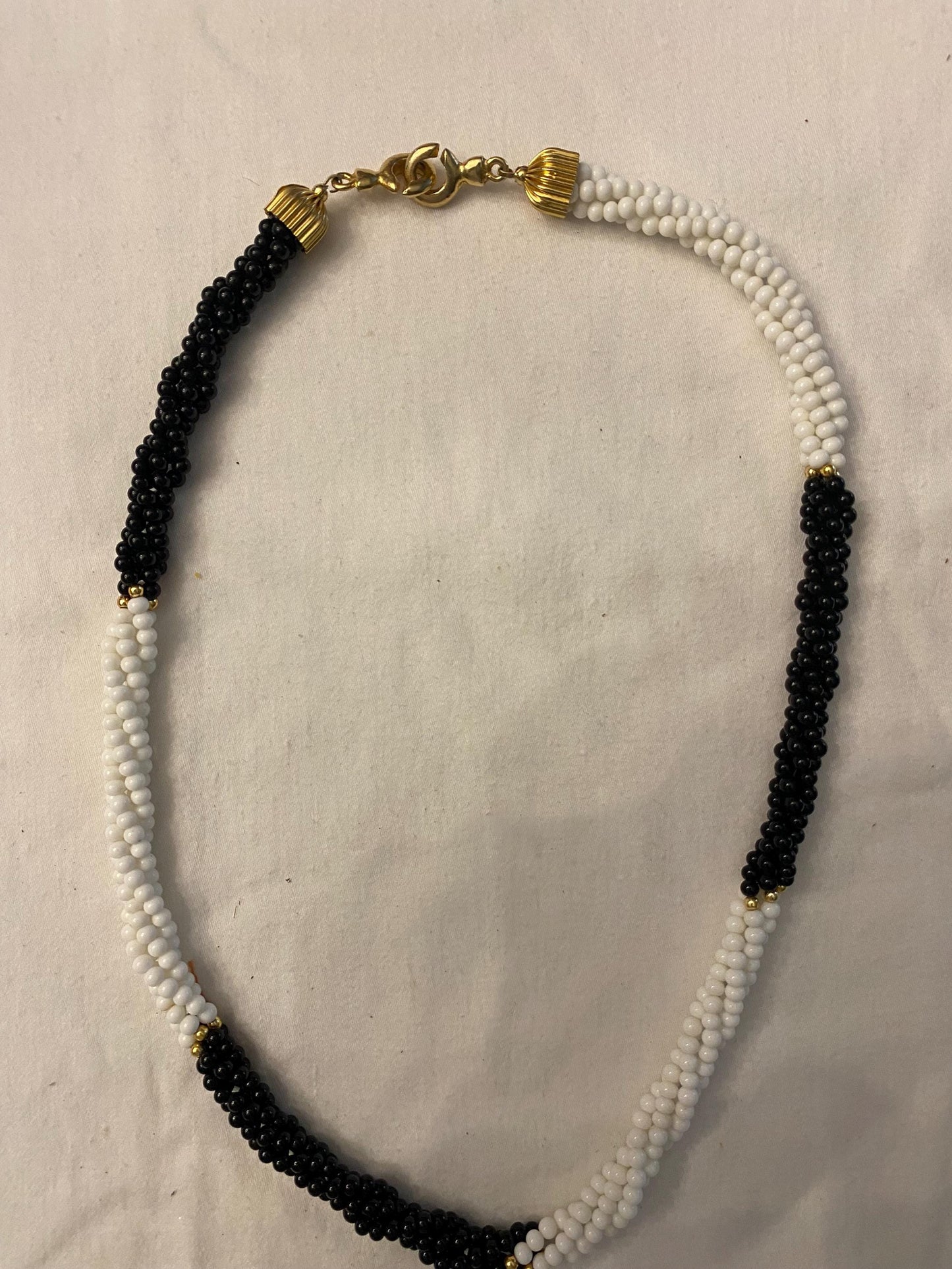 Vintage Black & White Micro Bead Twisted Strand Necklace with Gold Accents Unique Gifts Galore at Lover Antiques and Vintage