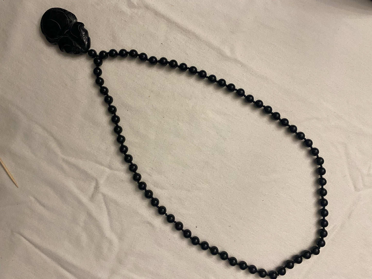 Vintage Black Onxy Beaded Necklace with African Tribal Style Pendant Carved Black Jewelry Unique Gifts at Lover Antiques and Vintage