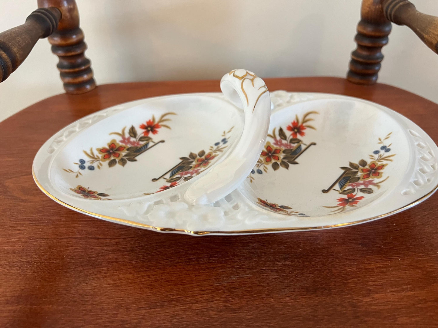 Antique Royal Stafford Hand Painted Tray Dish with Unique Handle Bone China Dish Made in England EST 1845 #8 Lover Antiques and Vintage