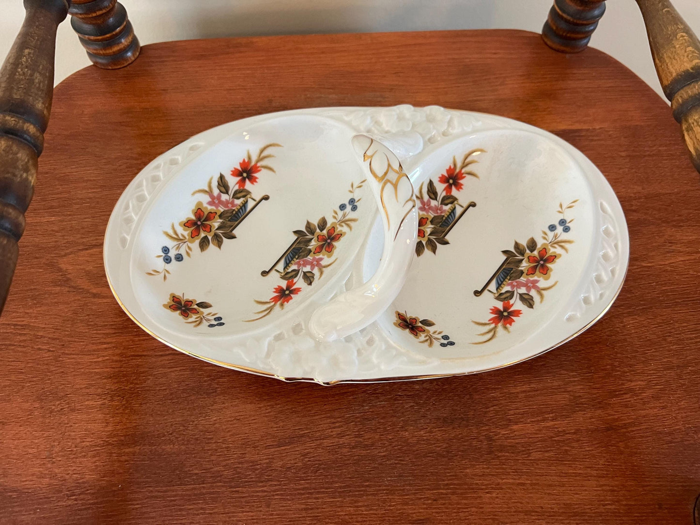 Antique Royal Stafford Hand Painted Tray Dish with Unique Handle Bone China Dish Made in England EST 1845 #8 Lover Antiques and Vintage