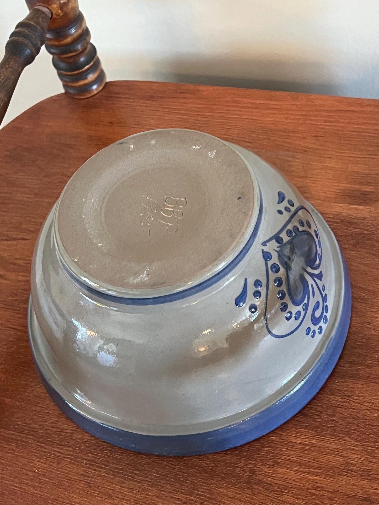 Vintage Beaumont Brothers Pottery Studios Salt Glazed Bowl Ramekin with Cobalt Blue Heart Design BBP Lover Antiques and Vintage