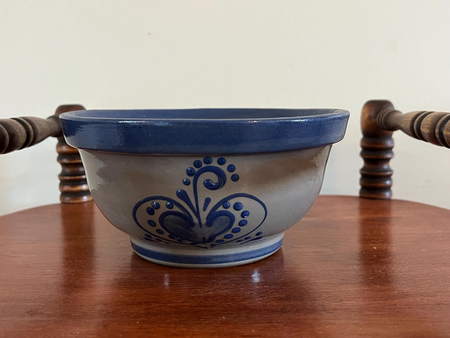 Vintage Beaumont Brothers Pottery Studios Salt Glazed Bowl Ramekin with Cobalt Blue Heart Design BBP Lover Antiques and Vintage