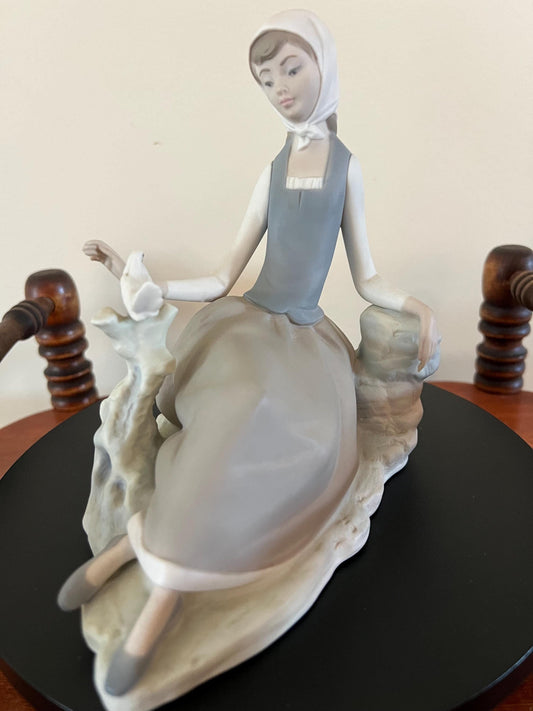 Vintage Lladro Porcelain Sheperdess Lady with Dove Hallmarked Figurine Vintage Spanish Lady Statue Lover Antiques and Vintage