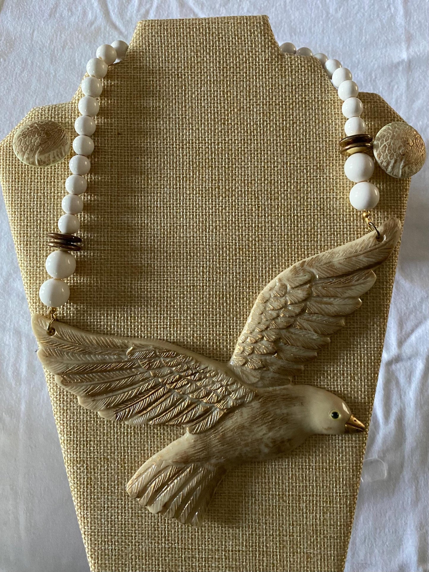 Vintage Bird in Flight Figural BIB Beaded Statement Resin Necklace & Matching Earrings Soaring Bird Jewelry Lover Antiques and Vintage