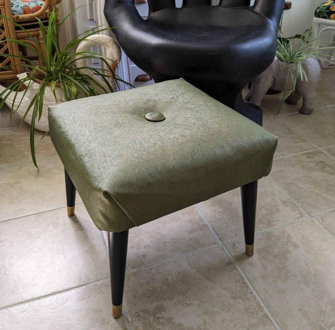 Mid Century Modern Green Stool Modern Ottoman Photographers Seat Lover Antiques and Vintage