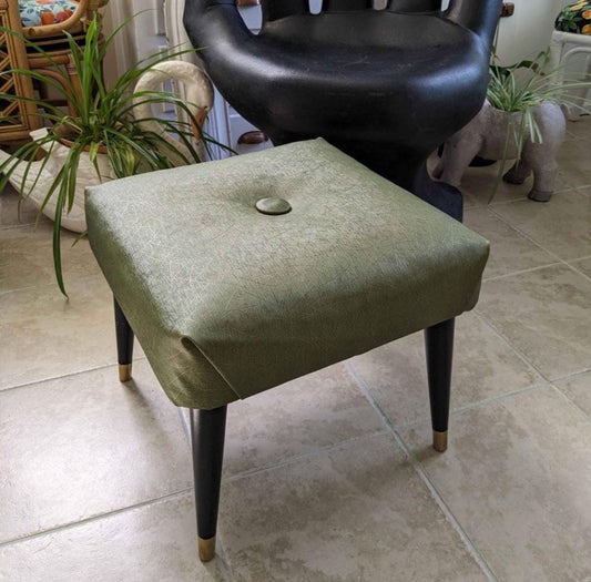 Mid Century Modern Green Stool Modern Ottoman Photographers Seat Lover Antiques and Vintage