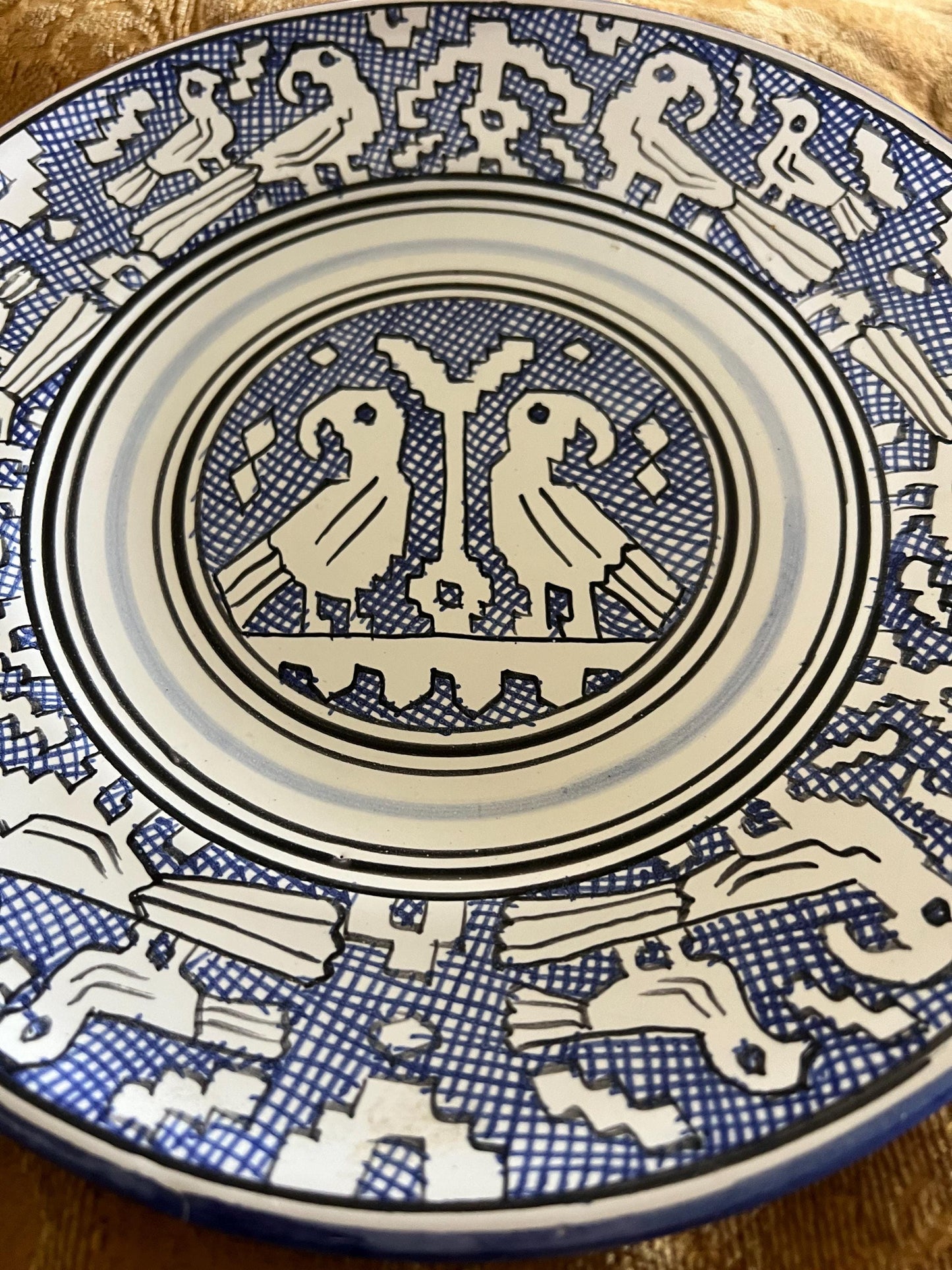 Vintage Ceramic Love Birds Plate Signed Assisi Signed Two Blue Birds United Lover Antiques and Vintage