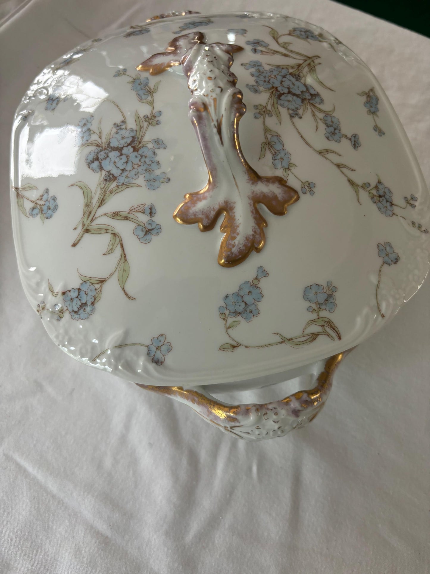 Vintage Limoges of France Porcelain Serving Dish Tray Dish with Handles Blue Flowers Design Lover Antiques and Vintage