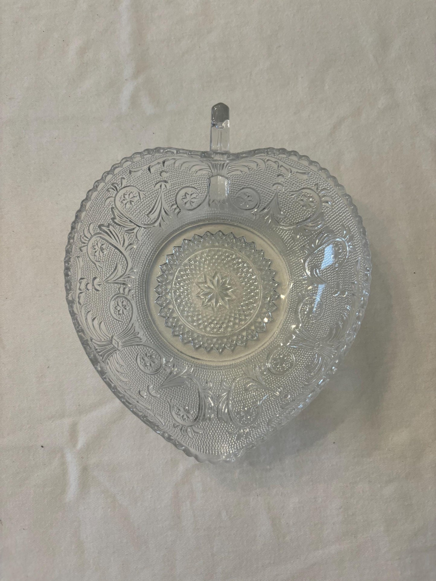 Vintage Anchor Hocking Sandwich Glass Heart Shaped Dish with Handle Clear Glass Serving Bowl Lover Antiques and Vintage