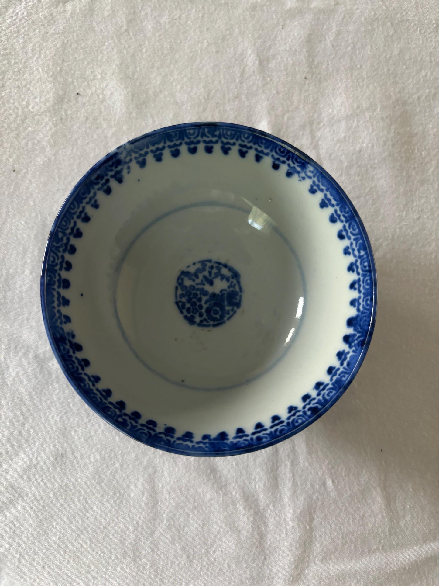 Antique Chinese Blue & White Porcelain Bowl with Flowers Lover Antiques and Vintage