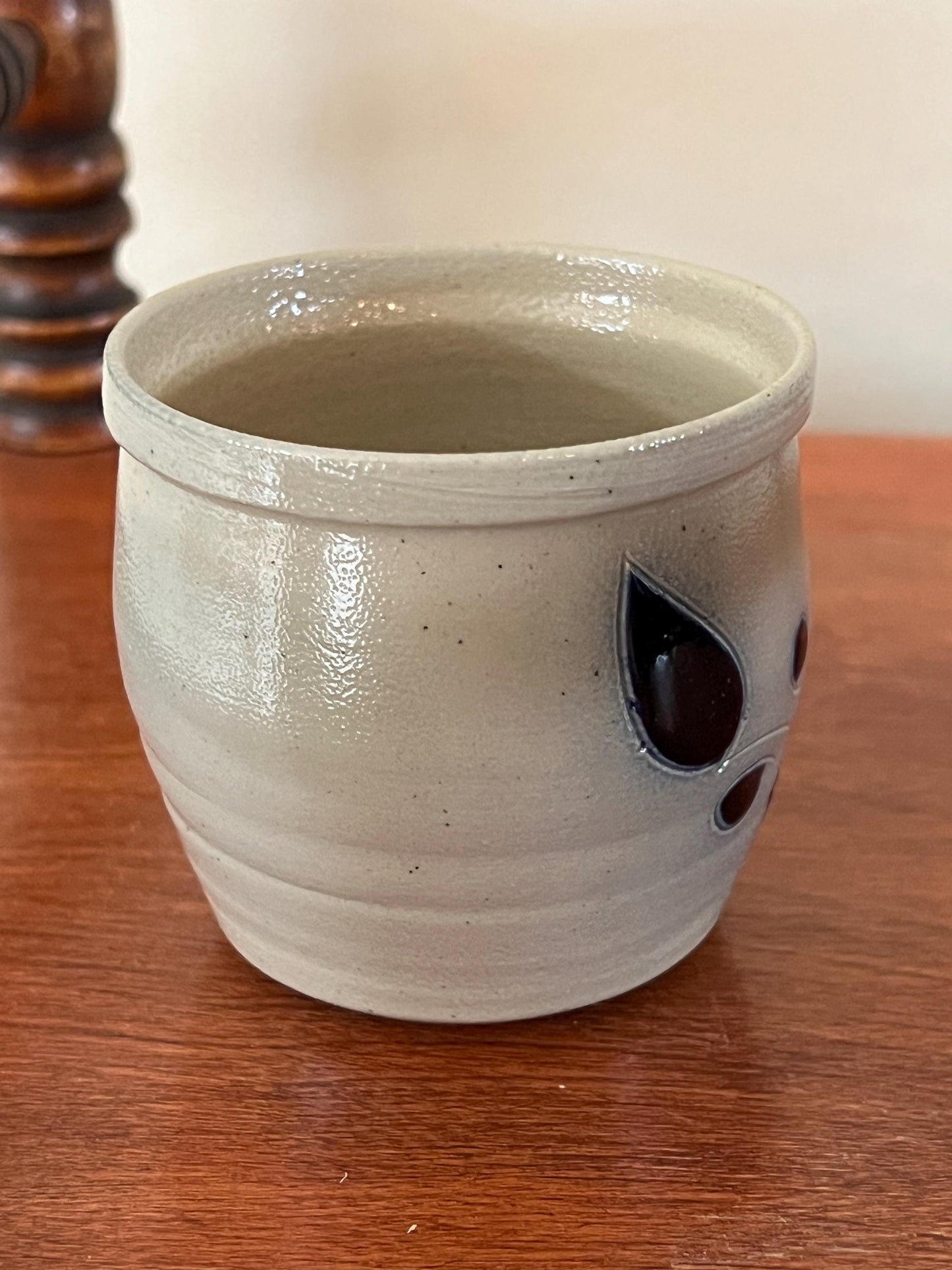 Vintage Cobalt Blue Crock with Leaves Salt Glazed Pottery Vase with Cobalt Blue Flower Design Lover Antiques and Vintage