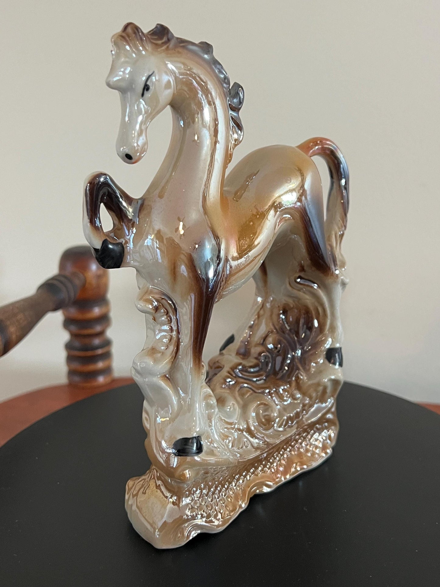 Vintage Prancing Horse Shiny Ceramic Art Made in Brazil Horses Art Lover Antiques and Vintage