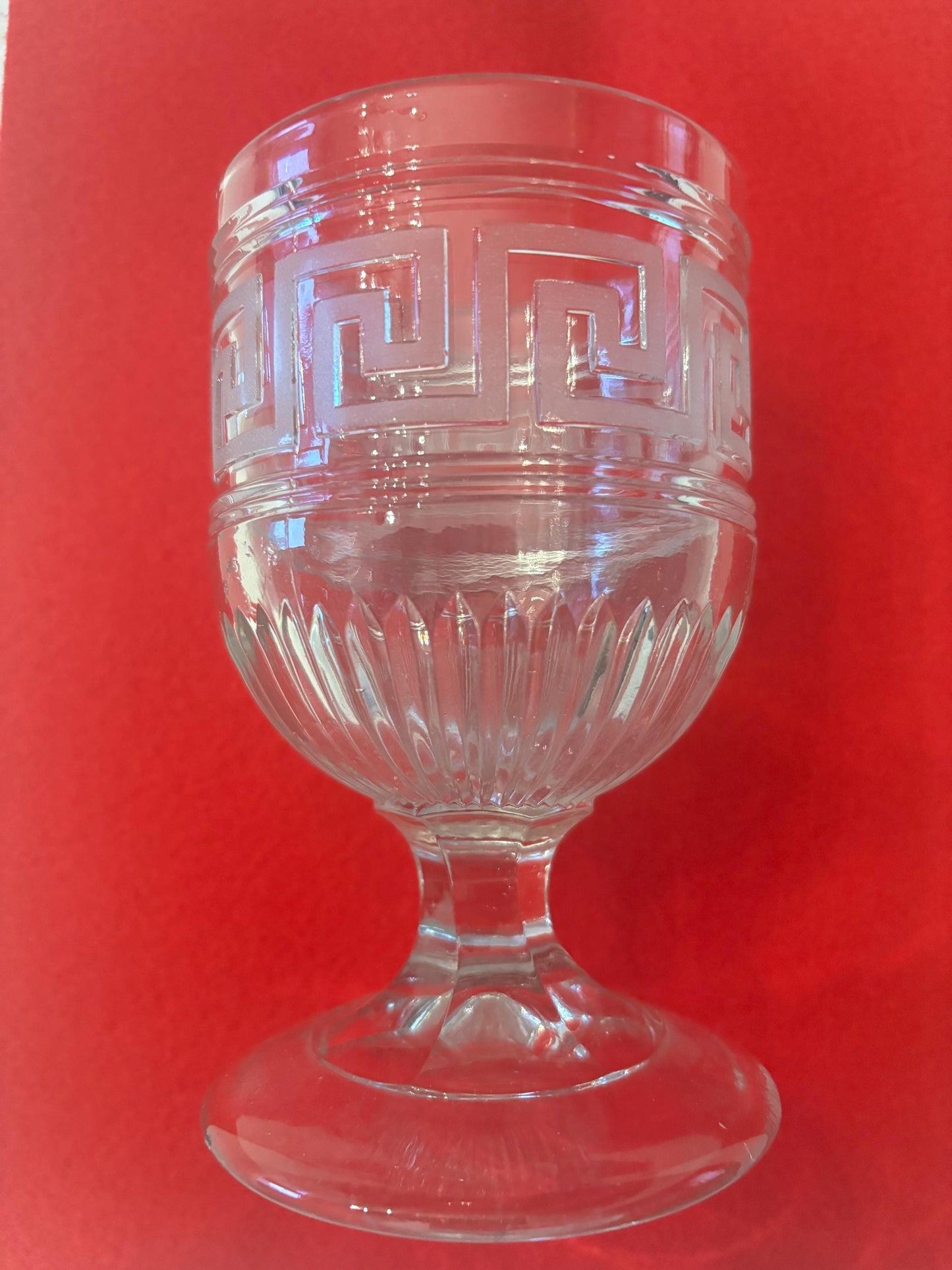 Vintage EAPG Crystal Roman Greek Wine Glass Pedestal Cup Etched Glass Art Lover Antiques and Vintage