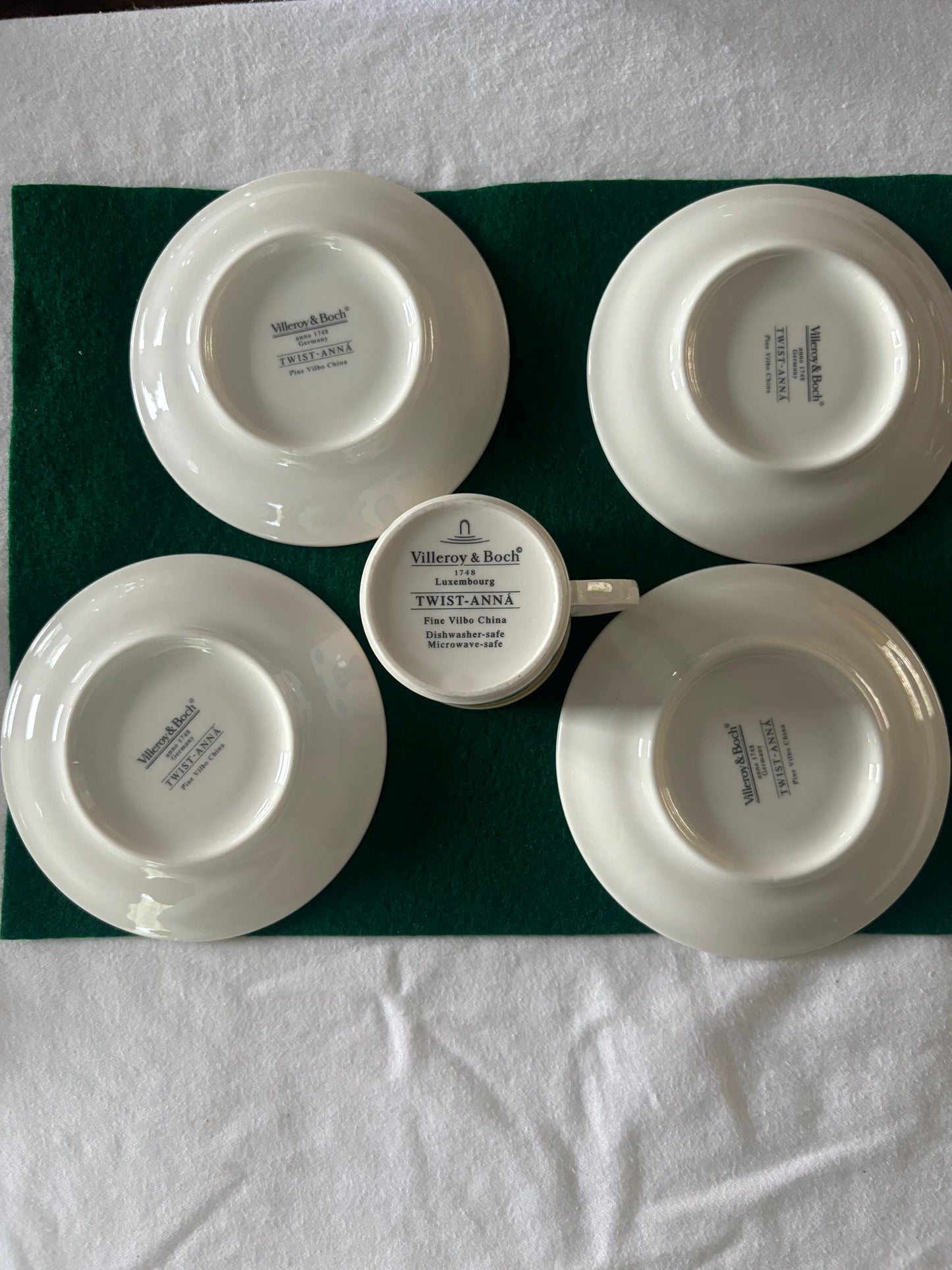 Vintage Villeroy & Boch Fine China Set of 4 Plates and 1 Twist Anna Coffee Cup Cup Blue White with Orange Lover Antiques and Vintage