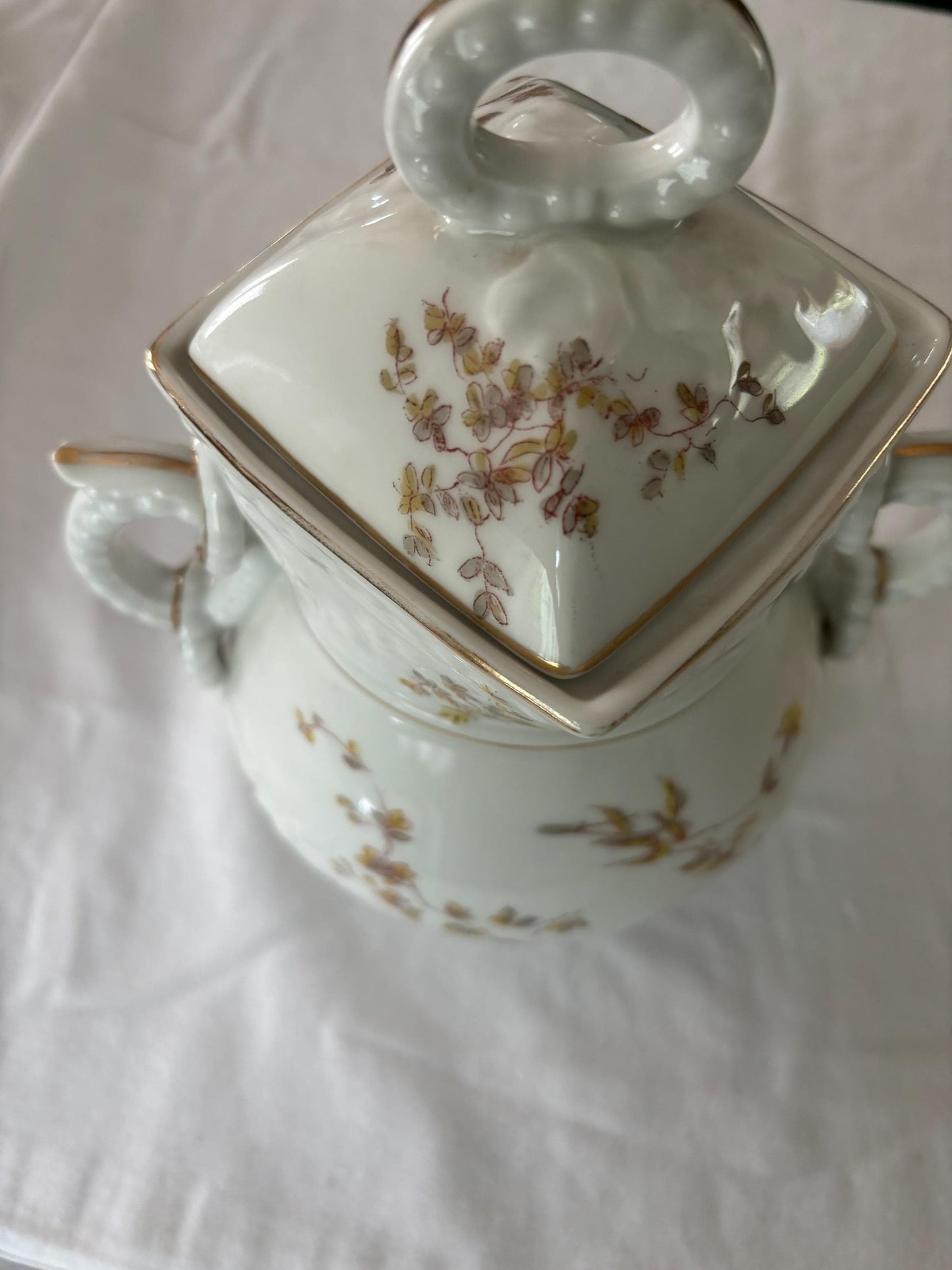 Vintage Limoges of France Porcelain Biscuit Jar or Sugar Serving Dish with Handles Purple Flowers Design Lover Antiques and Vintage