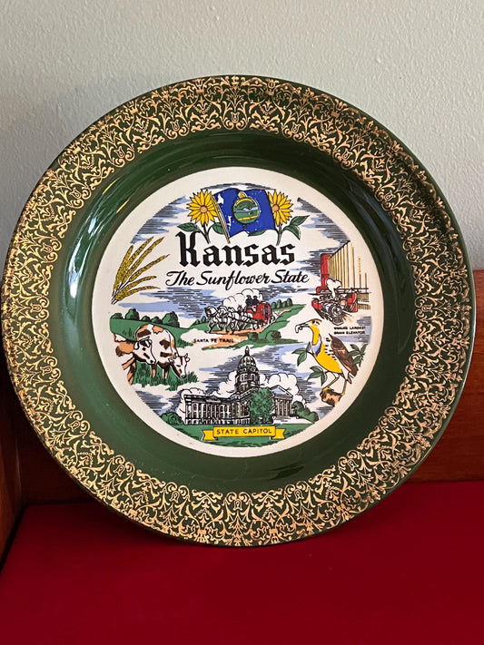 Vintage Kansas Souvenir Plate by Nautilus Made in the USA Stamped D52N5 Wall Hanging Kansas Collectible Plates Lover Antiques and Vintage
