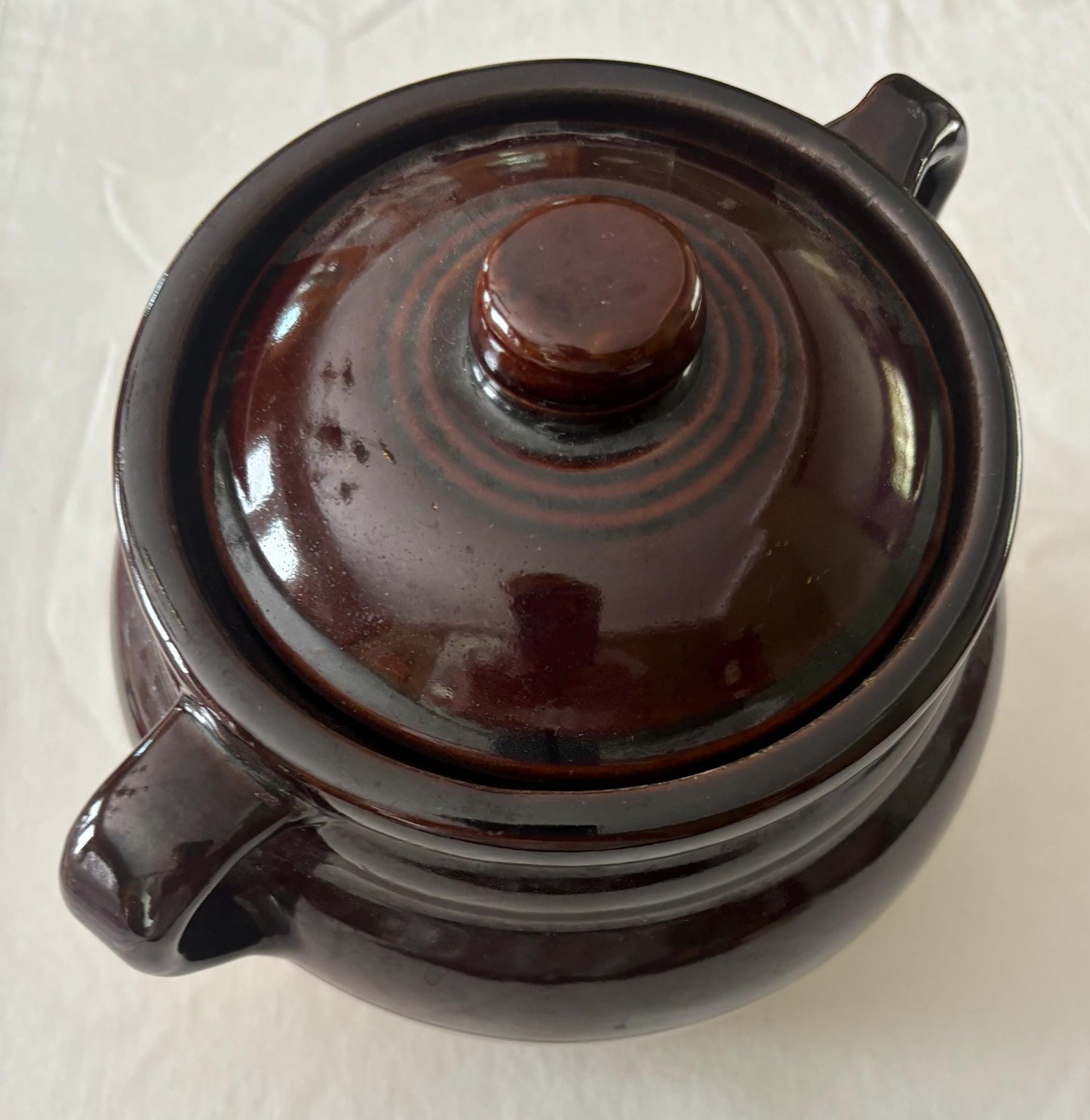 Vintage Monmouth Pottery Double Handle Crock Pot Bean Pot with Cover Lover Antiques and Vintage