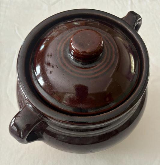 Vintage Monmouth Pottery Double Handle Crock Pot Bean Pot with Cover Lover Antiques and Vintage