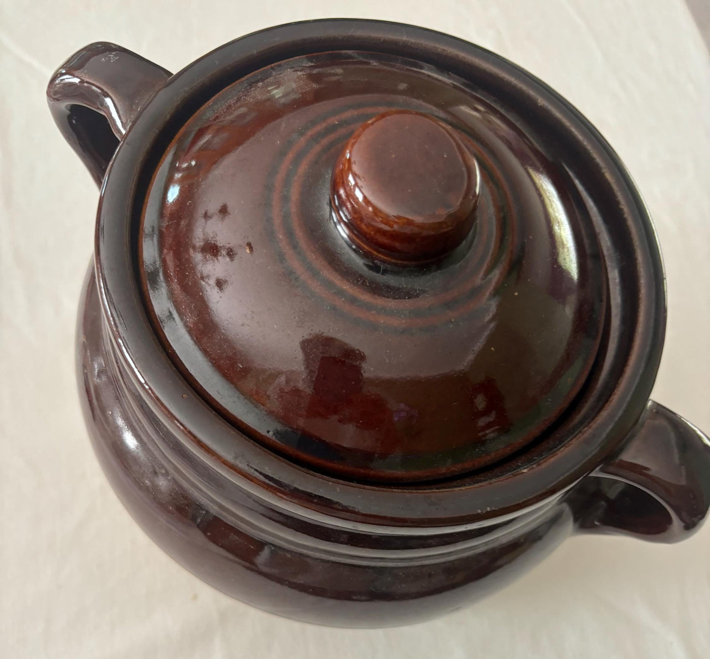 Vintage Monmouth Pottery Double Handle Crock Pot Bean Pot with Cover Lover Antiques and Vintage