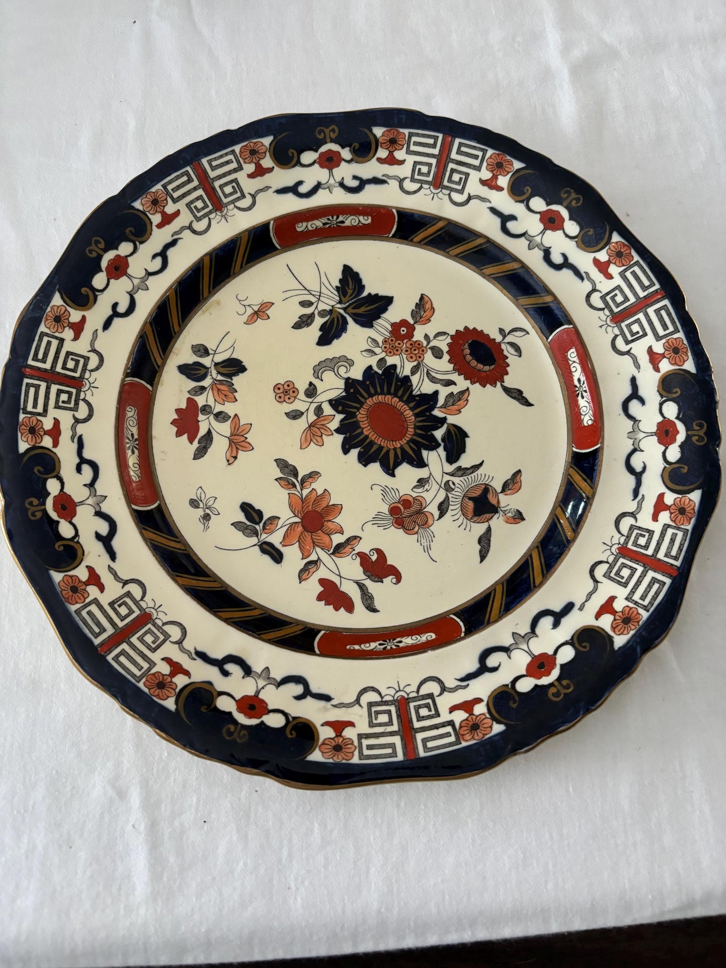 Antique Mason’s Patent Ironstone China Plate Cobalt Blue & Rust Flowers Leaves Made in England 10 1/2” Lover Antiques and Vintage