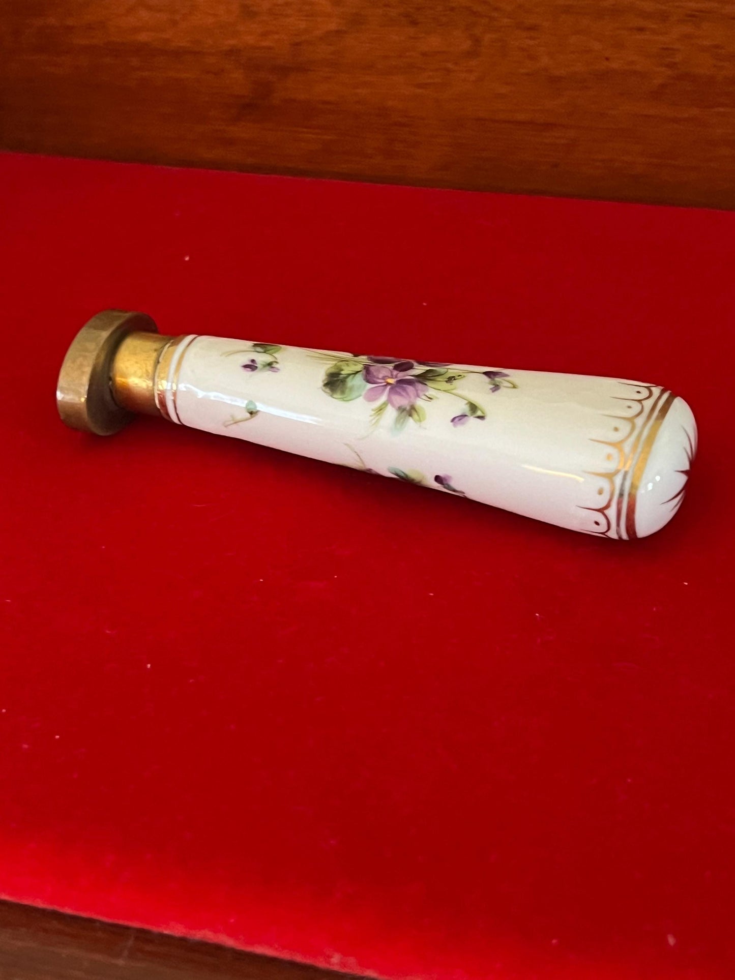 Vintage Hand Painted Purple Flowers Porcelain and Brass Hand Stamp Flowers Stamper Design Lover Antiques and Vintage