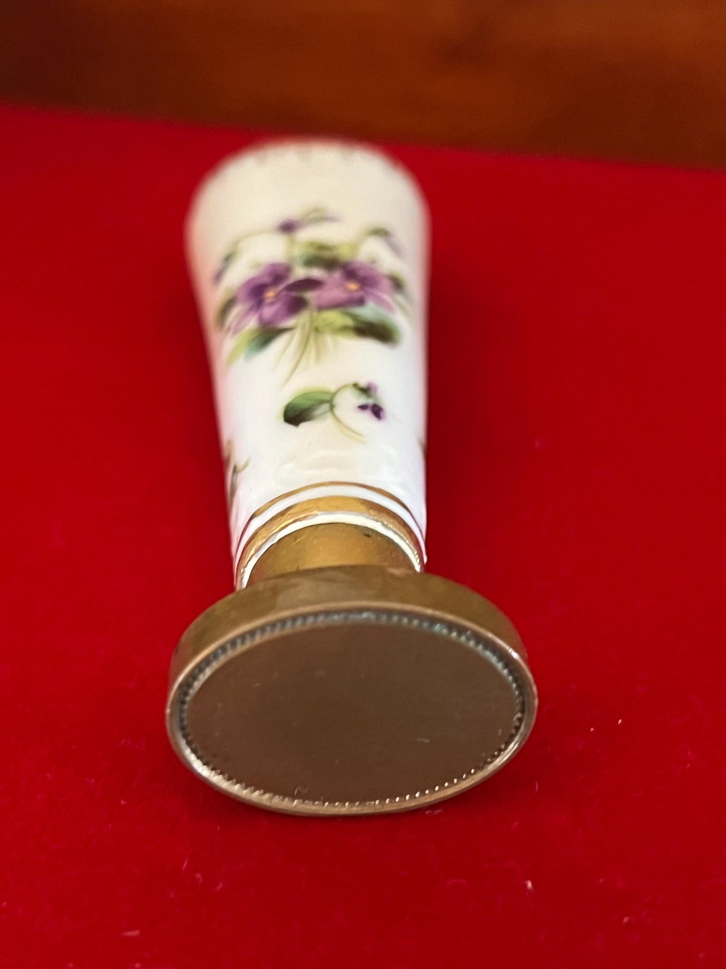 Vintage Hand Painted Purple Flowers Porcelain and Brass Hand Stamp Flowers Stamper Design Lover Antiques and Vintage