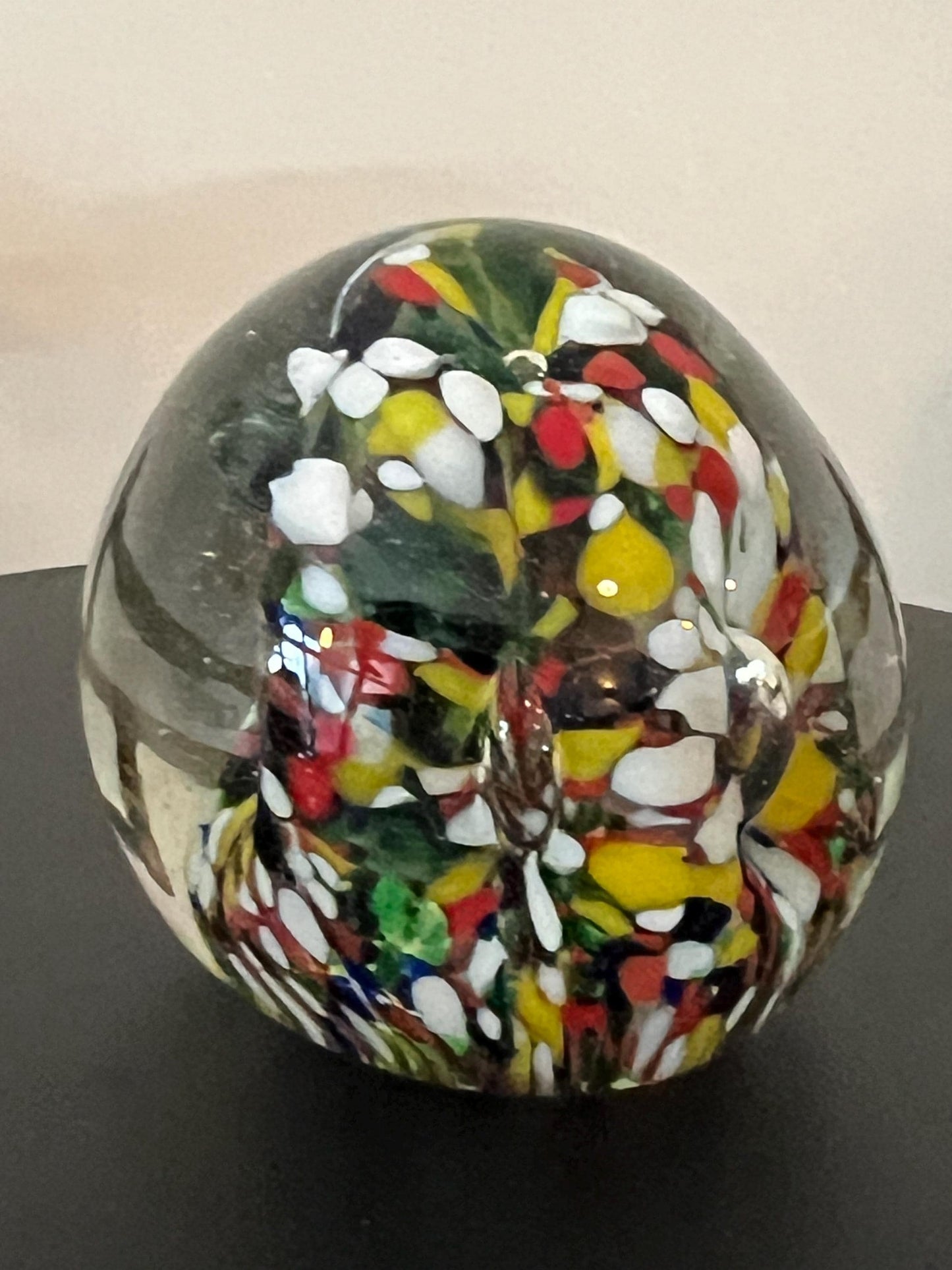 Vintage Abstract Glass Art Paperweight Controlled Bubble Confetti Blossom Floral Glass Ball Lover Antiques and Vintage
