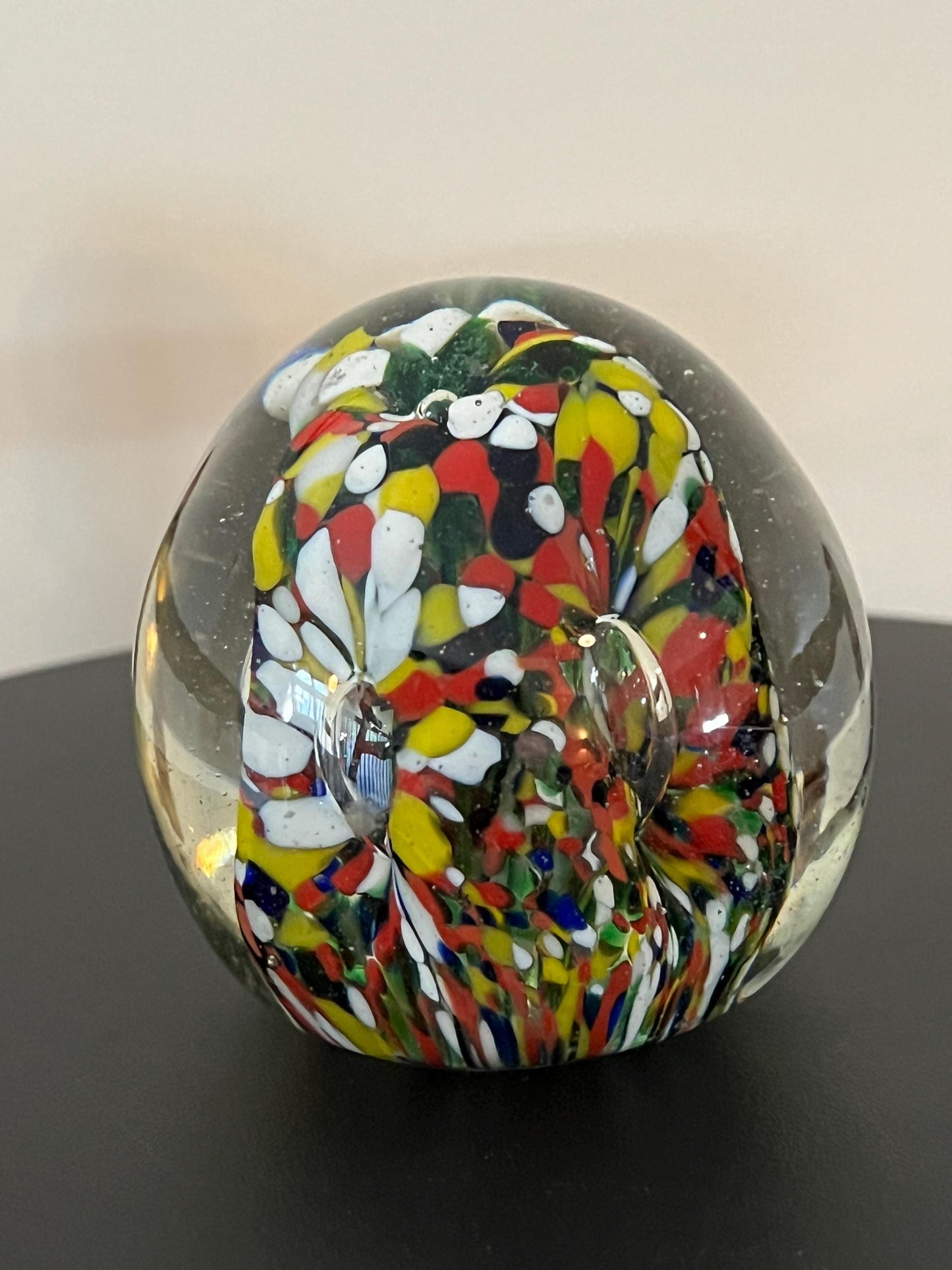 Vintage Abstract Glass Art Paperweight Controlled Bubble Confetti Blossom Floral Glass Ball Lover Antiques and Vintage