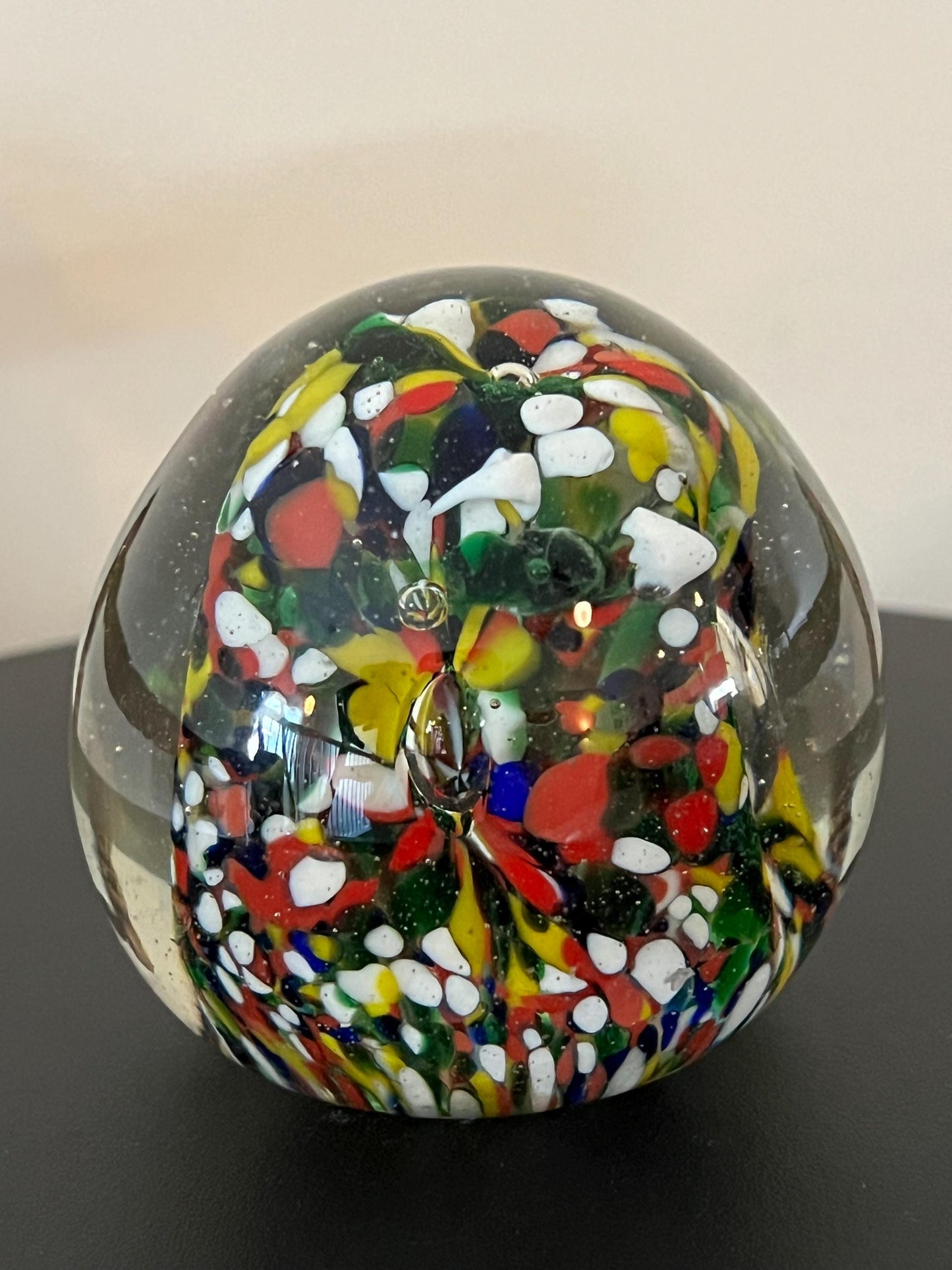 Vintage Abstract Glass Art Paperweight Controlled Bubble Confetti Blossom Floral Glass Ball Lover Antiques and Vintage