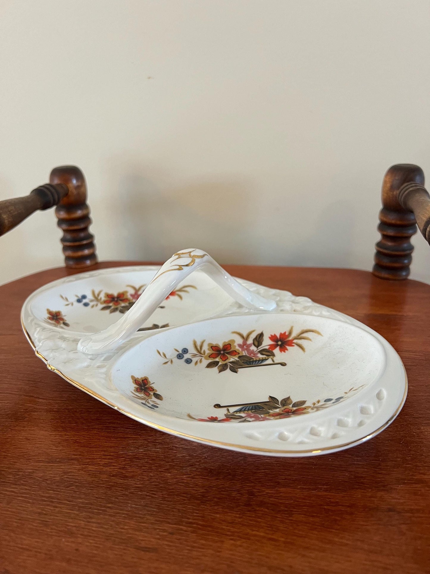 Antique Royal Stafford Hand Painted Tray Dish with Unique Handle Bone China Dish Made in England EST 1845 #8 Lover Antiques and Vintage