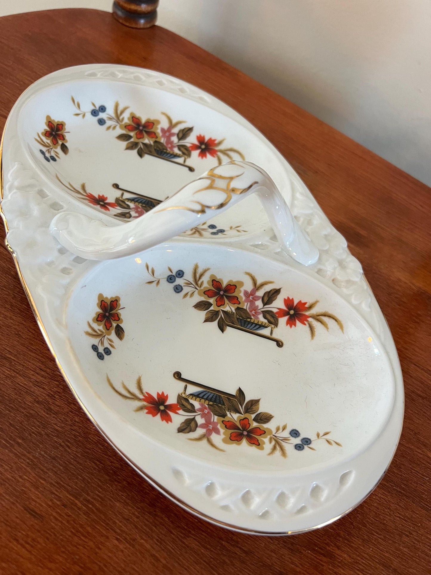 Antique Royal Stafford Hand Painted Tray Dish with Unique Handle Bone China Dish Made in England EST 1845 #8 Lover Antiques and Vintage