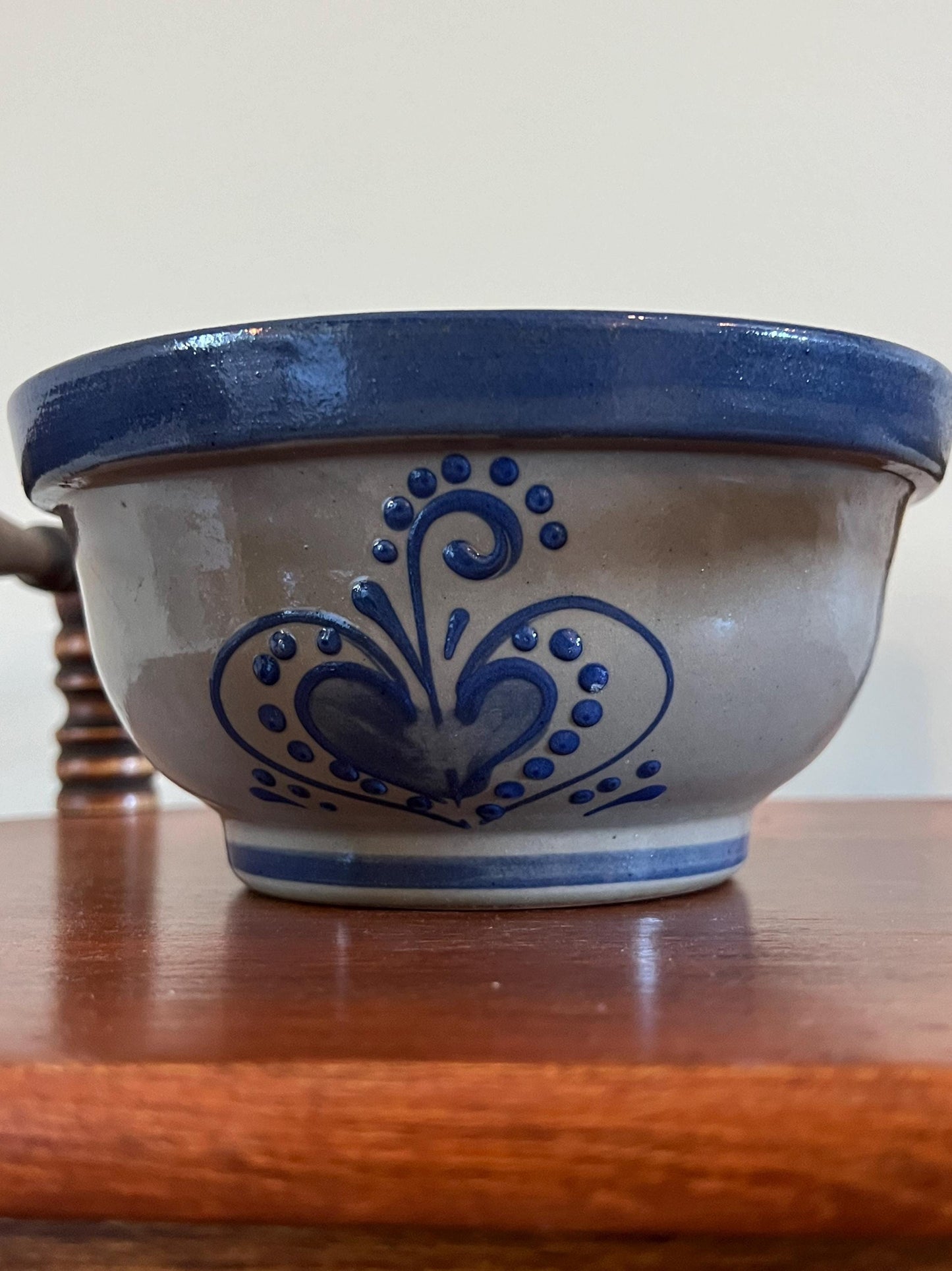 Vintage Beaumont Brothers Pottery Studios Salt Glazed Bowl Ramekin with Cobalt Blue Heart Design BBP Lover Antiques and Vintage