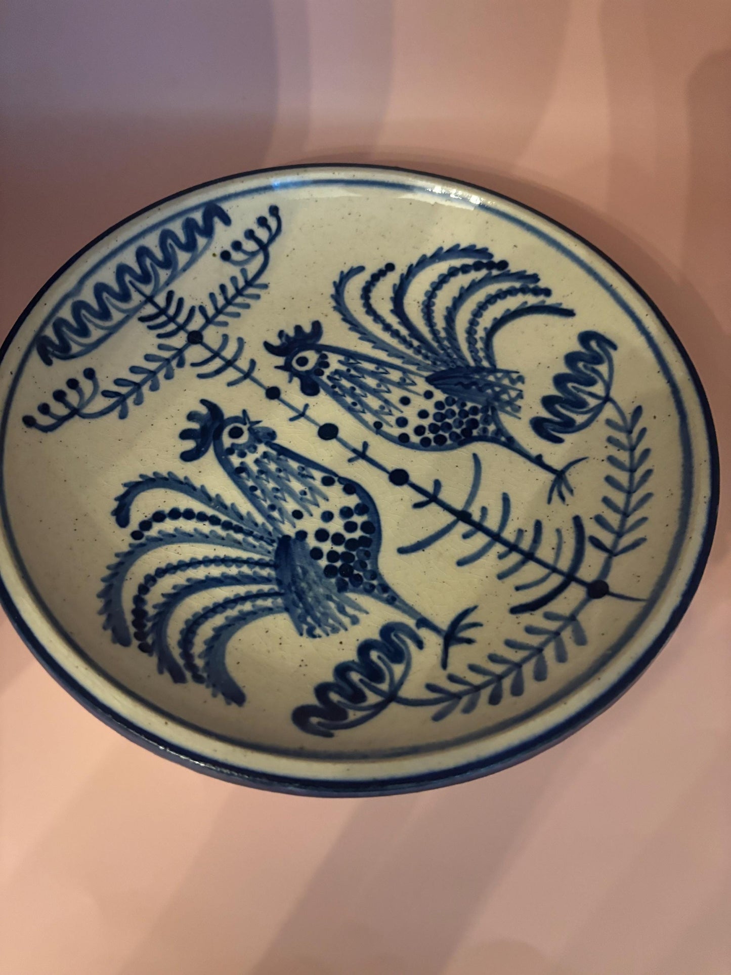 Vintage Rooster Majolica Pottery Plate Wall Hanging Twin Roosters Plate Wall Art Lover Antiques and Vintage