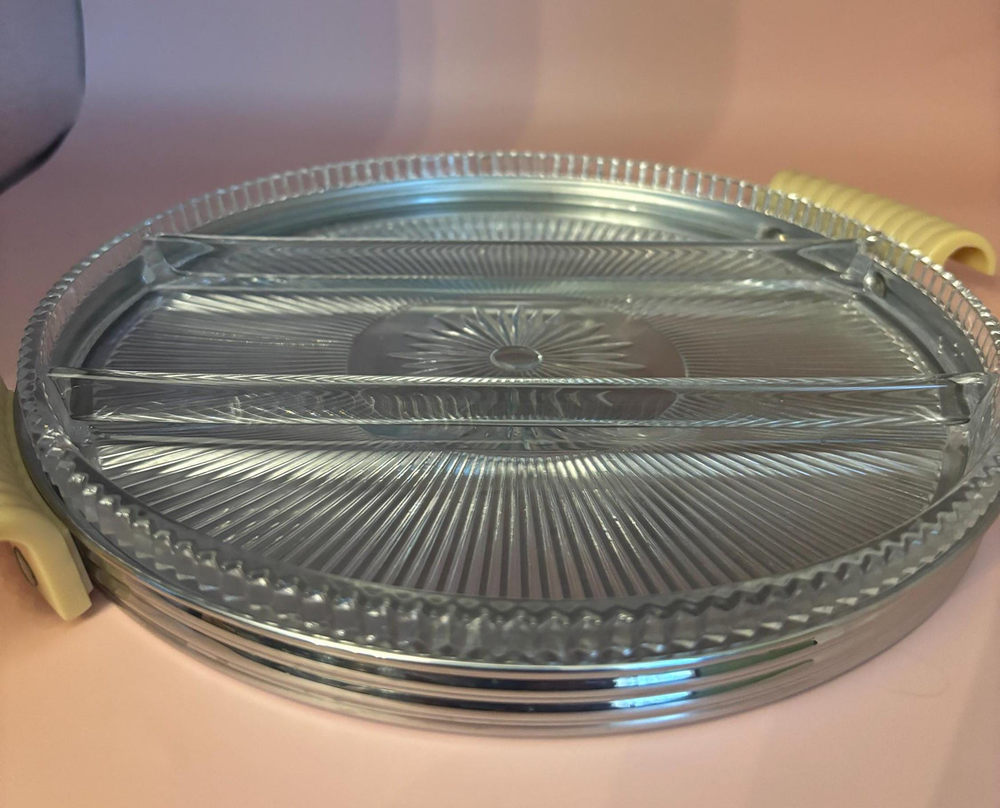 Vintage Glass and Pewter Platter with Green Handles and Top Lid Lover Antiques and Vintage
