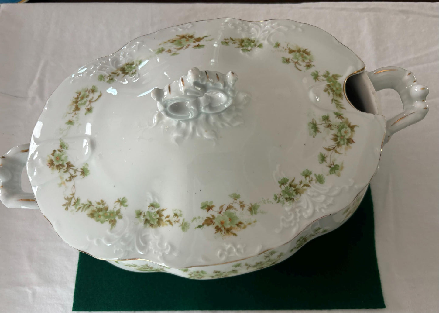 Antique Hermann Ohme Silesia 24KT Gold Lining Tureen Covered Dish with Handles Porcelain Casserole Pan Lover Antiques and Vintage